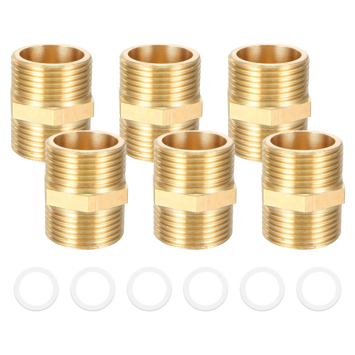6 unidades de boquilla reductora de 1/2 pulgadas, rosca exterior de latón, accesorios hexagonales de rosca de latón para calefacción de agua potable, sanitarios (G1/2 hasta G1/2")