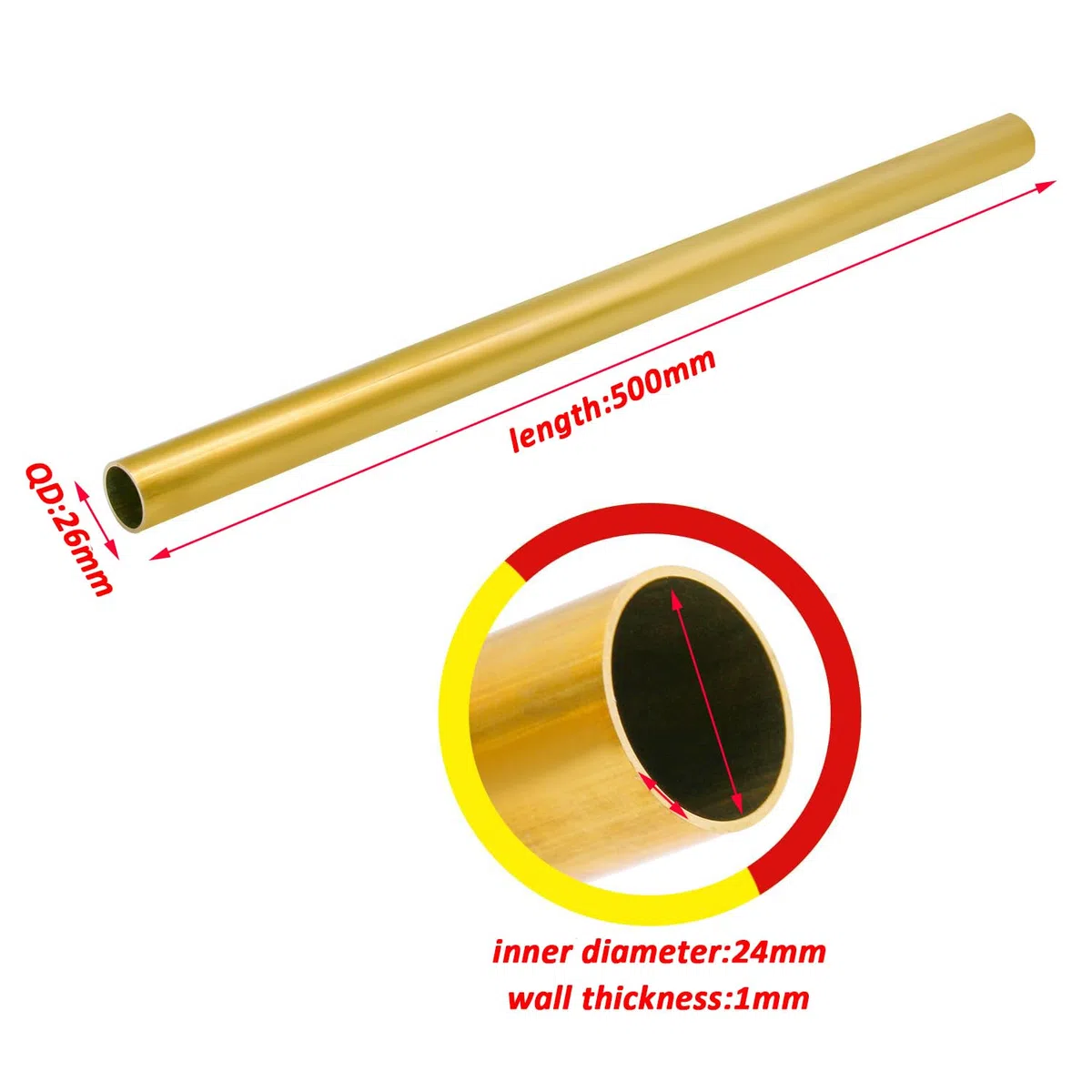 1 Tubo Redondo de latón de 500 mm de Longitud OD 25 mm, 26 mm, 27 mm, 28 mm para proyectos de Bricolaje, artesanías y Aplicaciones industriales,26mm*1mm