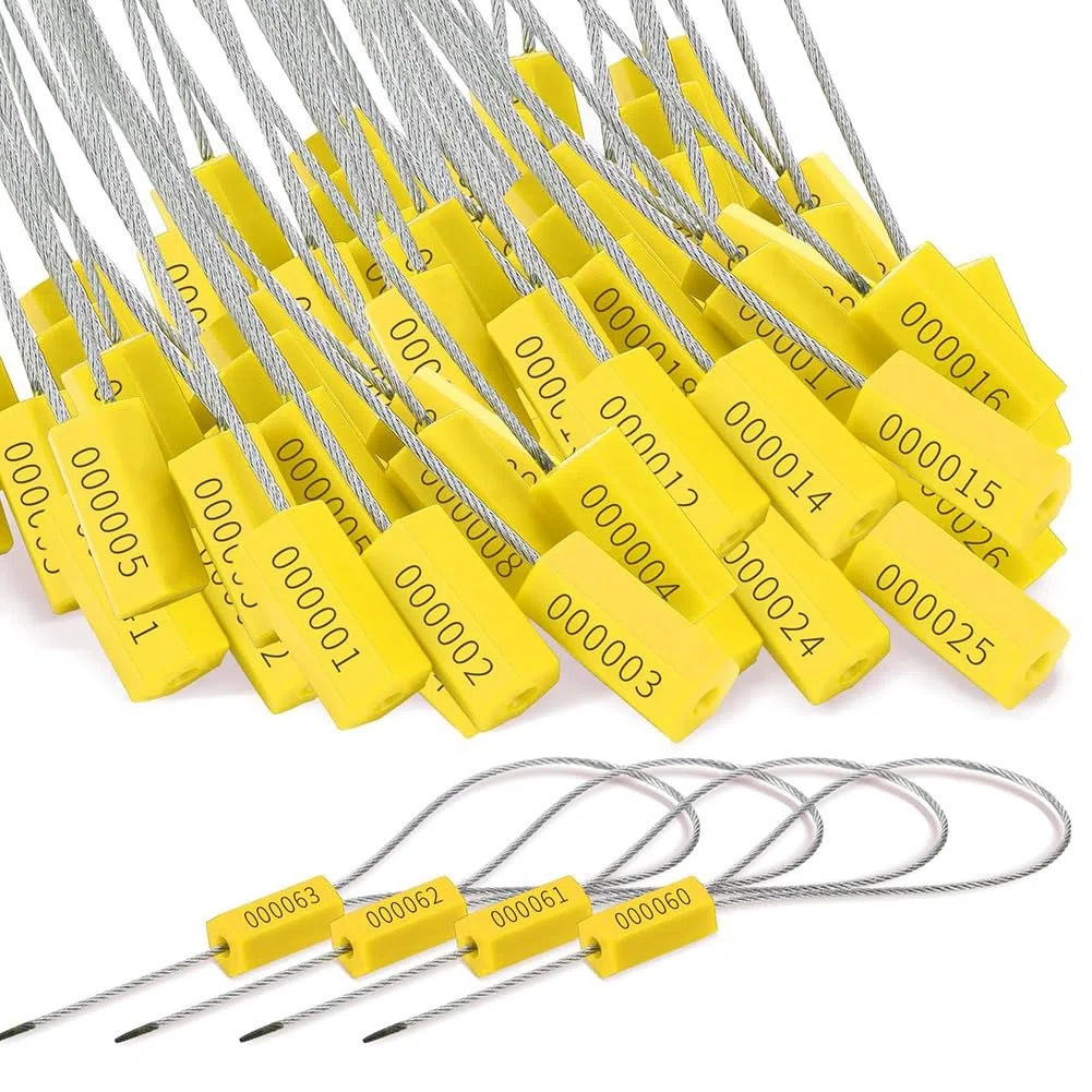 120 precintos de cable de acero, sellos de seguridad de metal, precintos de metal numerados para remolques, etiquetas de seguridad, etiquetas a prueba de manipulaciones, amarillo