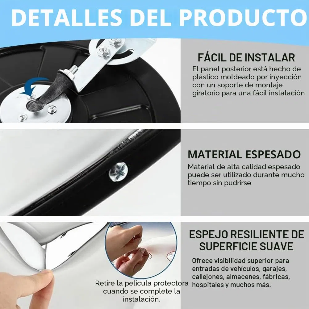 Espejo de tráfico, 30 cm Espejo convexo para garaje, entrada, estacionamiento, Espejo de tráfico convexo con vista de gran angular ajustable (Apto para interiores y exteriores) (A)