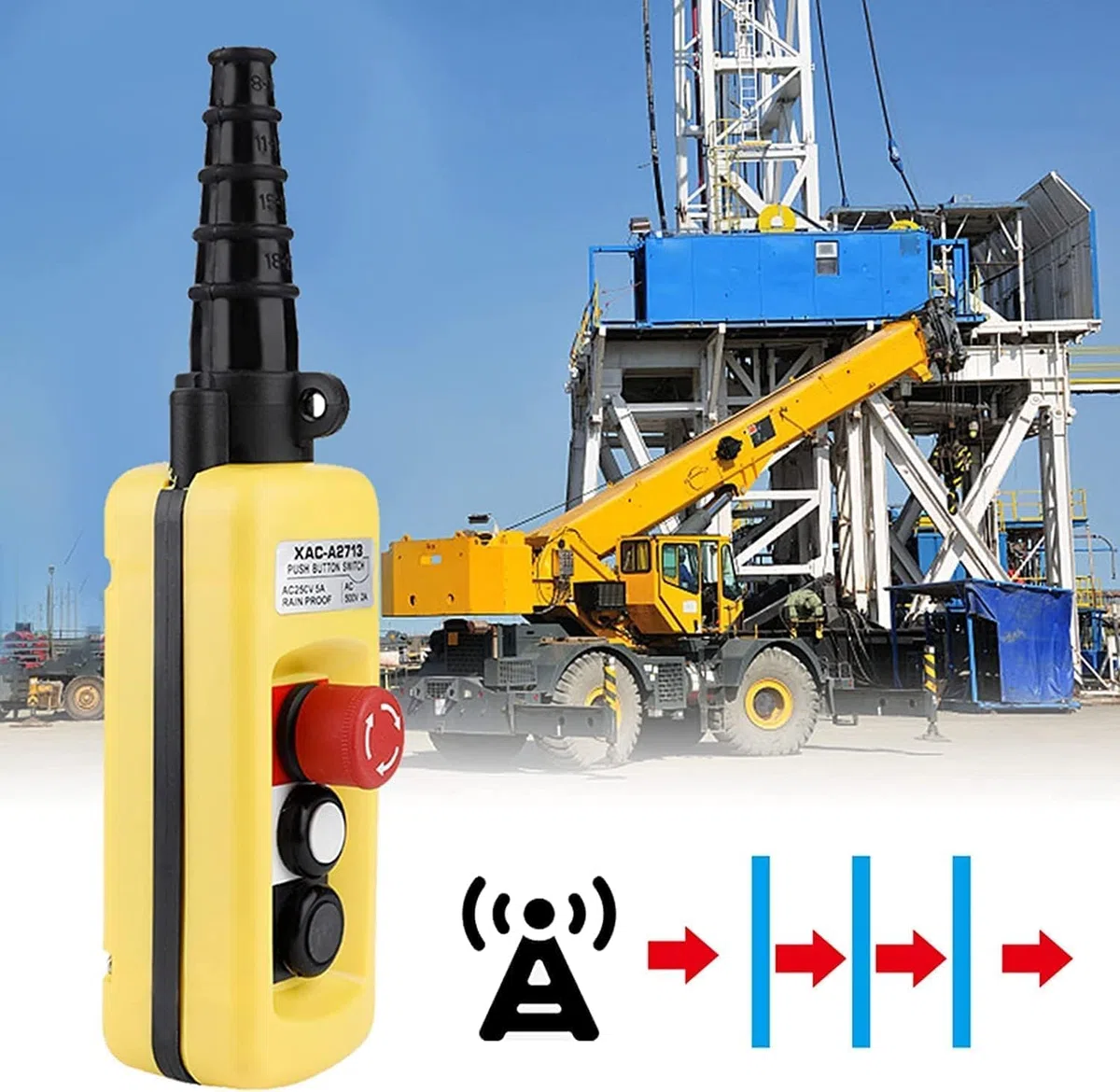 Jadeshay Interruptor de Botón de Grúa,Interruptor de Control de Elevación de Grúa 250V-500V 2A-5A Controlador de Elevación de Suspensión con Parada de Emergencia y 2 Botones para Puertos y Muelles