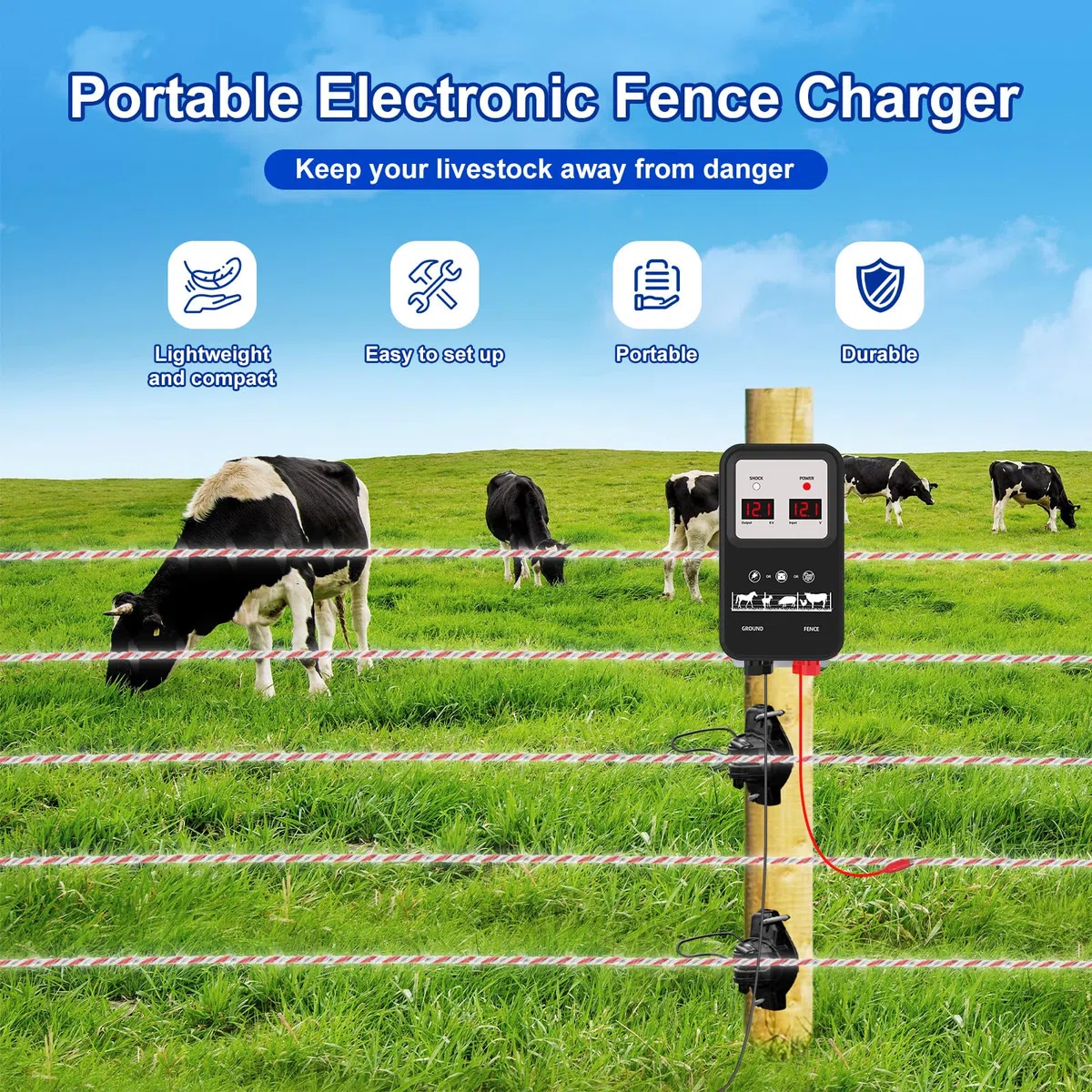 15KM Pastor Eléctrico, 2J Cerca Eléctrica Controlador de Pulso de Alto Voltaje Seguro Cercado Eléctrico para la Prevención de la Fauna Salvaje, Granja, aves de Corral, Jardín (Negro)