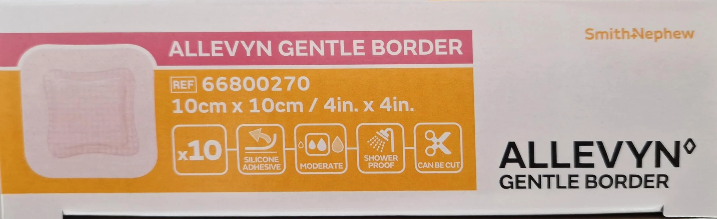 ALLEVYN Gentle Border - 66800270 - Apósito con borde suave de 10 cm x 10cm, 10 unidades - Apósito adhesivo de espuma