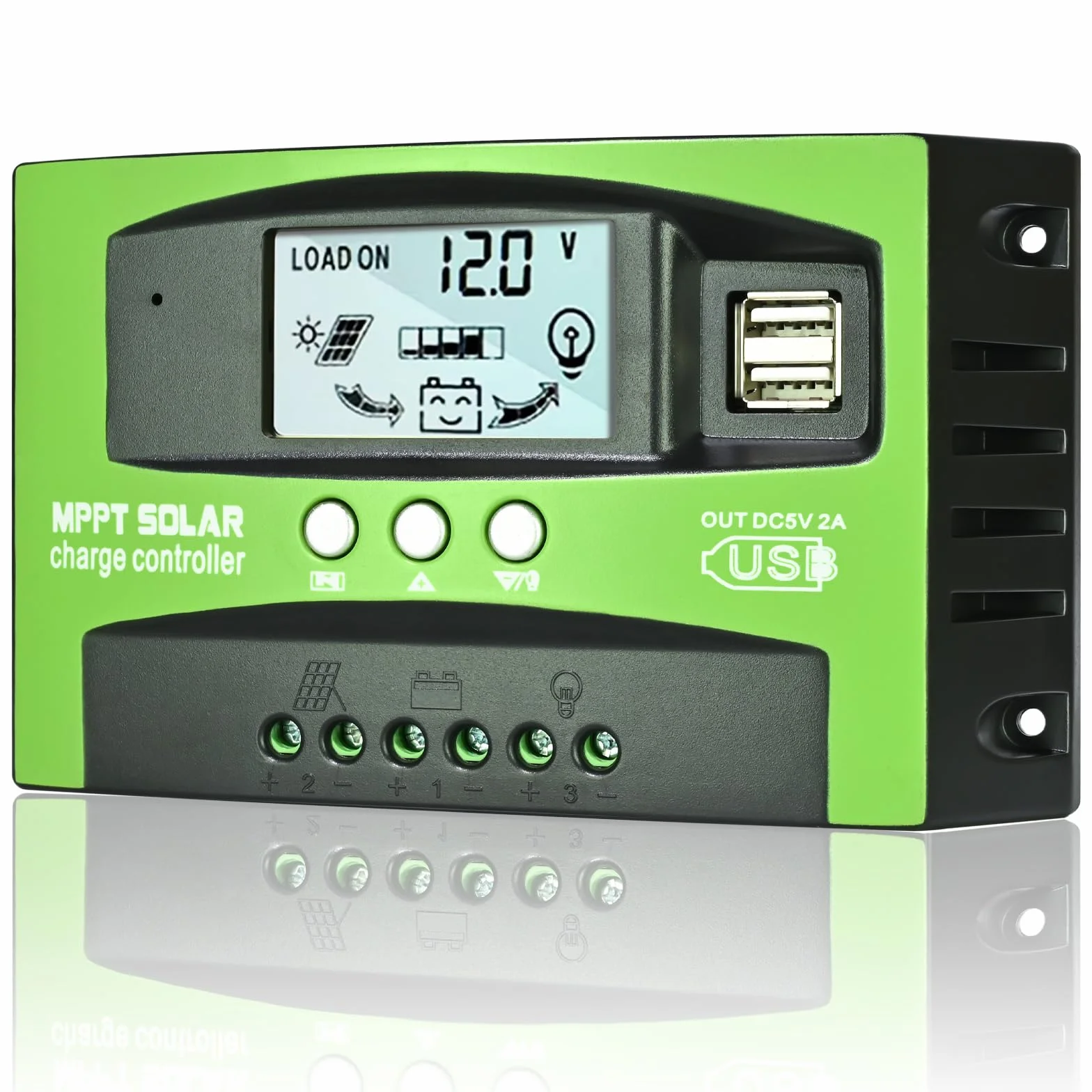 Depvko 30A MPPT Controlador de carga solar 12V/24V con seguimiento automático, regulador de panel solar pantalla LCD doble puerto USB y temporizador para muchos plomo ácido y litio baterías (verde)