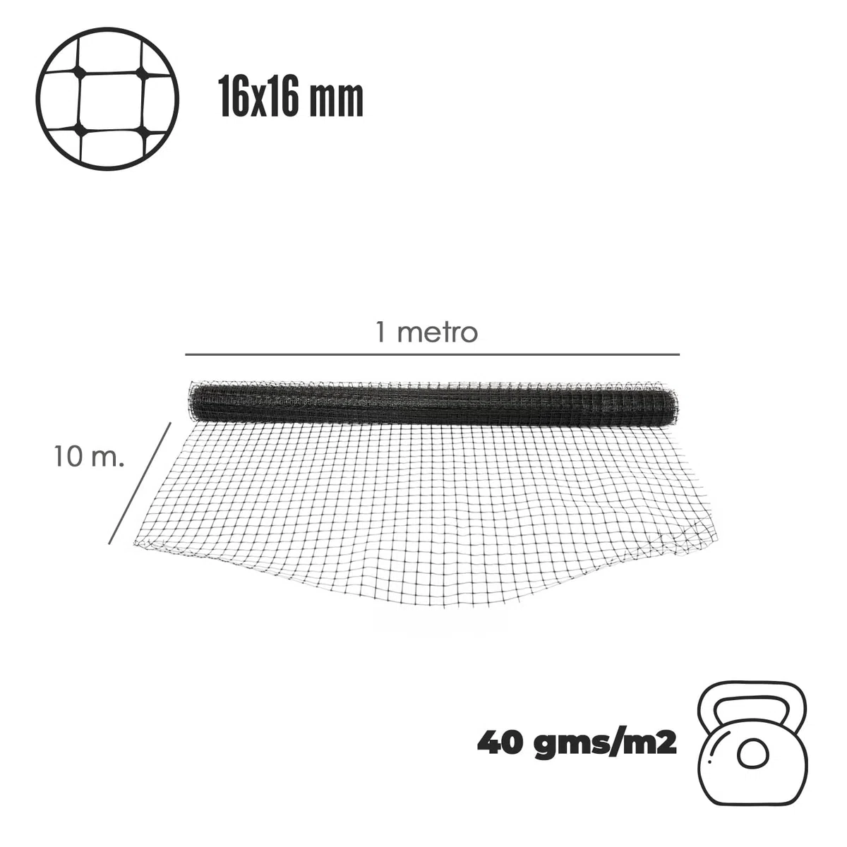 Malla Protectora Avicola BOP 16 x 16 mm. 50 gramos/m2. 1m. x 10 m.