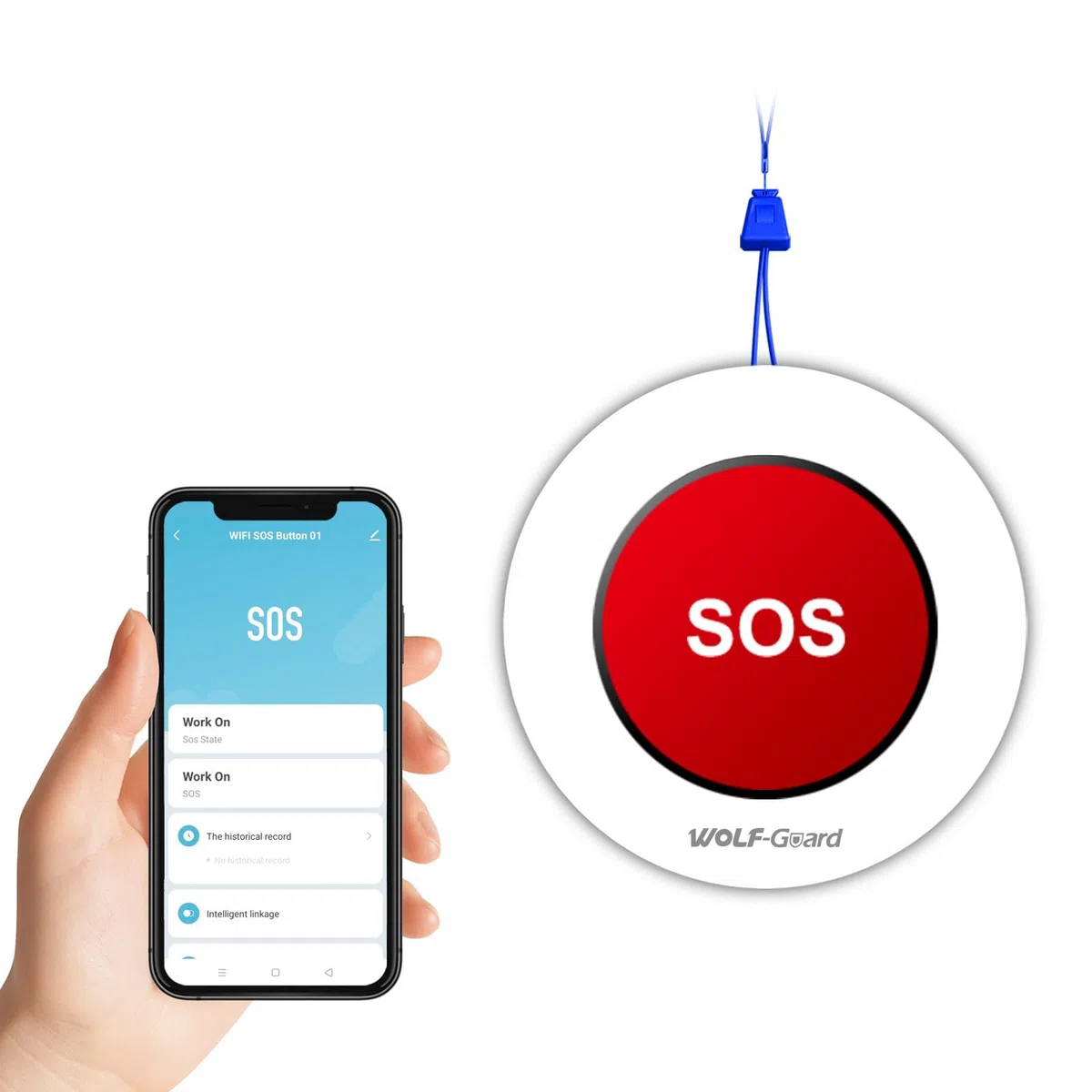 WOLF-GUARD Botón de Pánico WiFi Inteligente Tuya | Botón SOS Inalámbrico de Emergencia, Para Ancianos y Pacientes, Control Remoto, Recargable