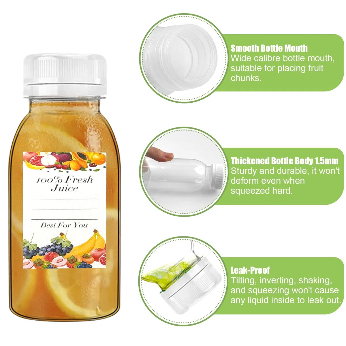 Botellas de jugo de plástico de 200 ml, botellas pequeñas de 100 ℃ con tapas, sin BPA, reutilizable, con tapas, mini chupito de jengibre vacío para jugo de leche, batido, agua, mini refrigerador
