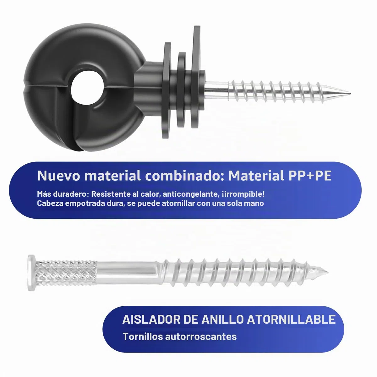 100 Piezas Aisladores de Anillo para Pastor Eléctrico con Adaptador de Taladro, Aisladores de Rosca para Postes de Madera, Material PP+PE Resistente, Cercas de Pasto y Caballos