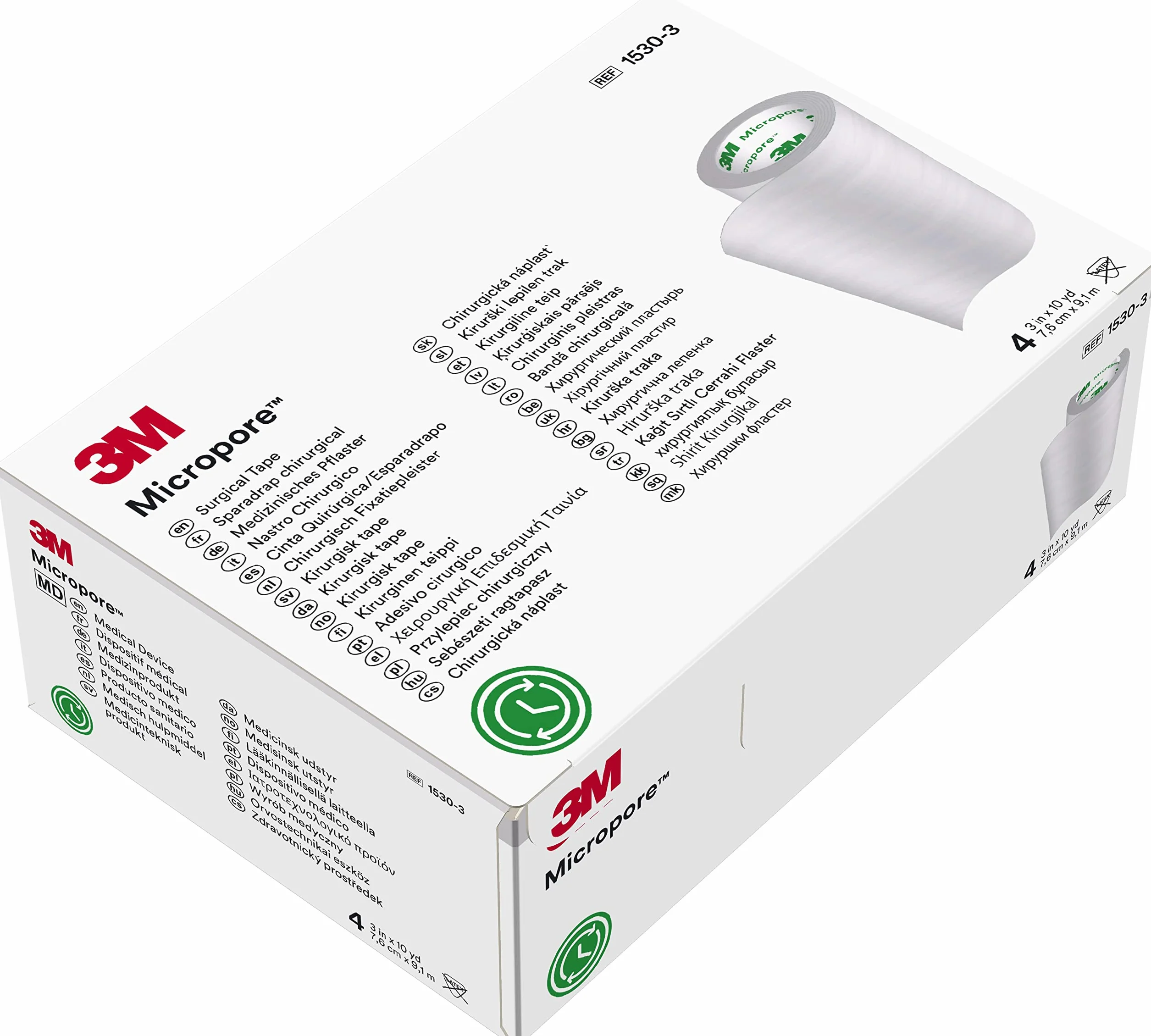 3M MM1530-3 Micropore - Cinta de microporo (7,5 cm x 10 m, 4 unidades)