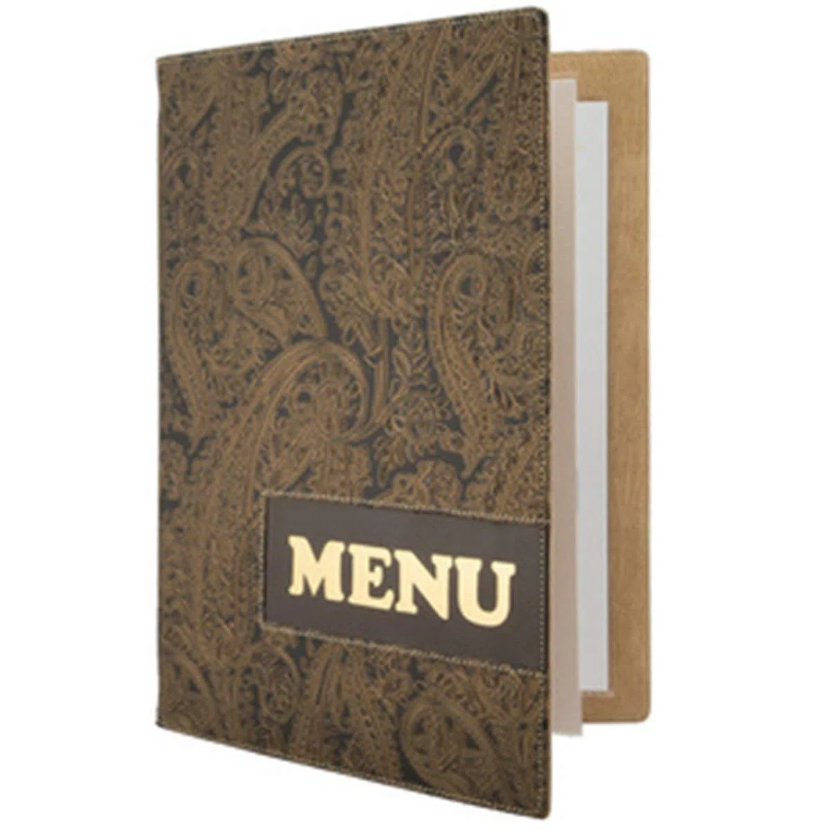 SECURIT - Portamenú Design Line - 1 Inserto de Doble Cara = 4 páginas A4 - Cubierta Imitación Cuero - para Cafetería, Bar, Restaurante - Paisley