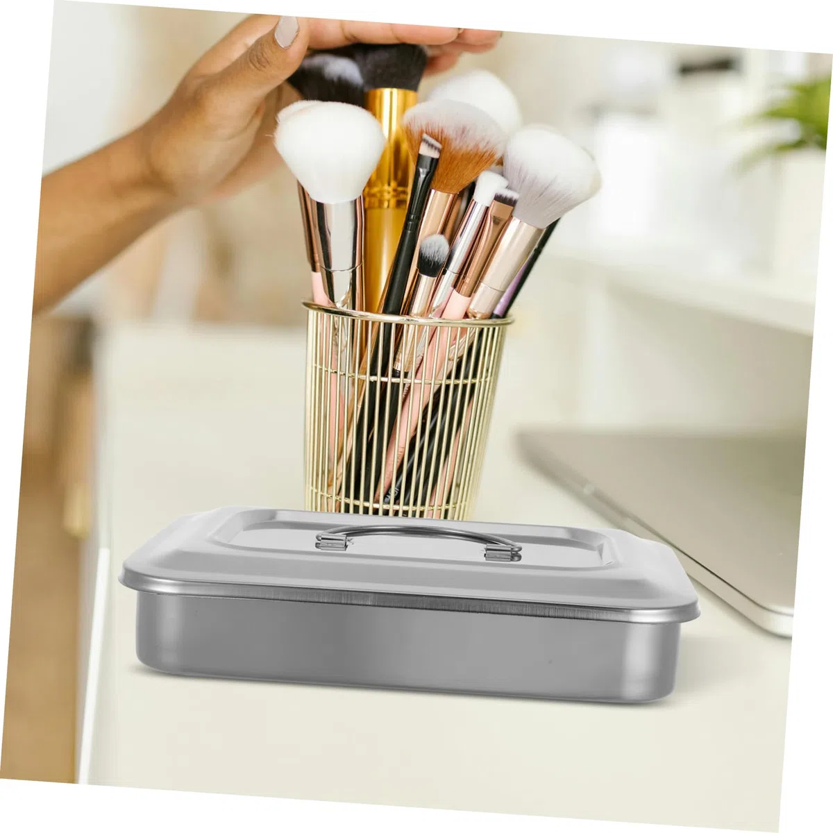 Ipetboom Bandeja De Acero Inoxidable Con Tapa Cuadrada Fácil De Limpiar Y Herramienta Para La Industria De La Belleza