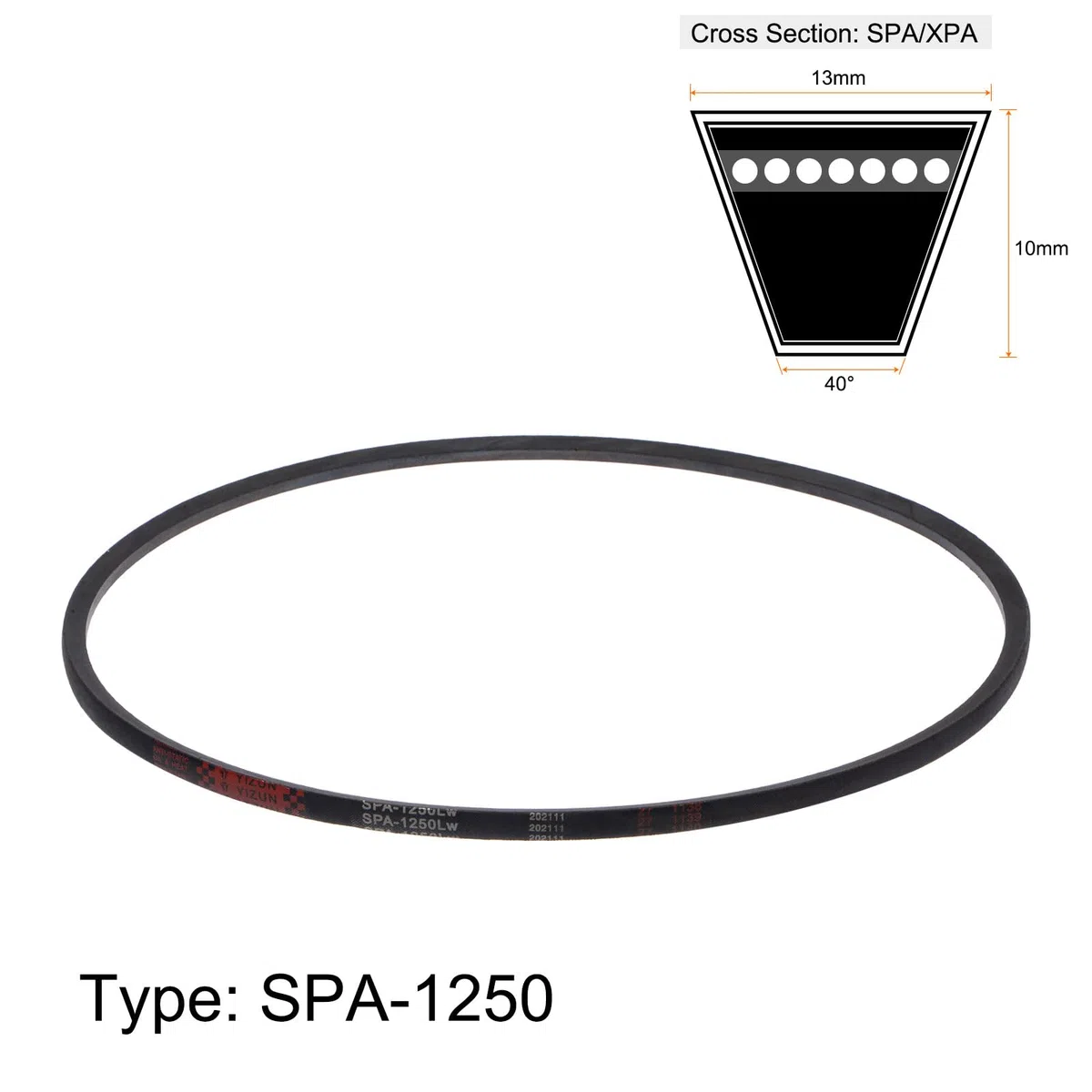 sourcing map SPA-1250 - Correa trapezoidal (1250 mm, ancho de 13 mm, altura de 10 mm, goma para transmisión de potencia)