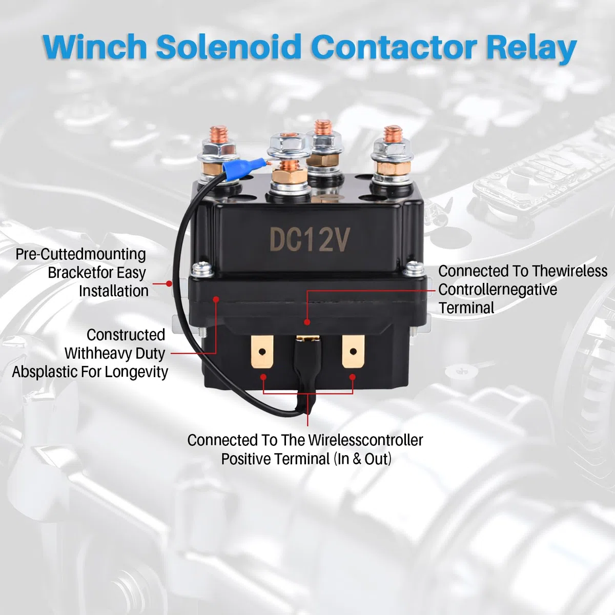 Relé solenoide 12 V 250 A de repuesto para ATV UT Winch Control 8000 – 15000 lb