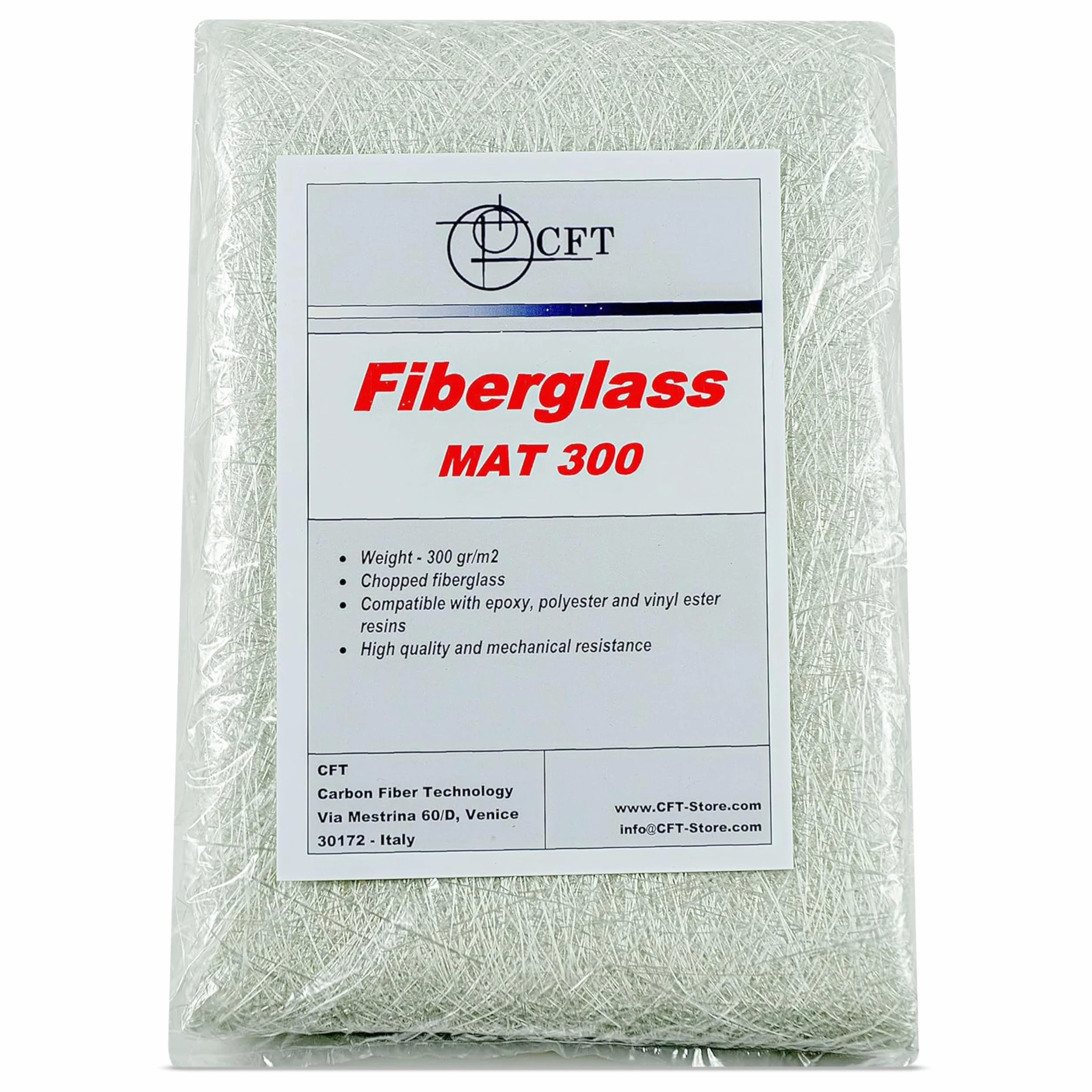 MAT 300 Fibra de vidrio 1 m² – Colchoneta de 300 g/m² de fibra de vidrio – Compatible con resina de poliéster y epoxi – para náutica, bricolaje, moldes, reparaciones de barcos y uso civil