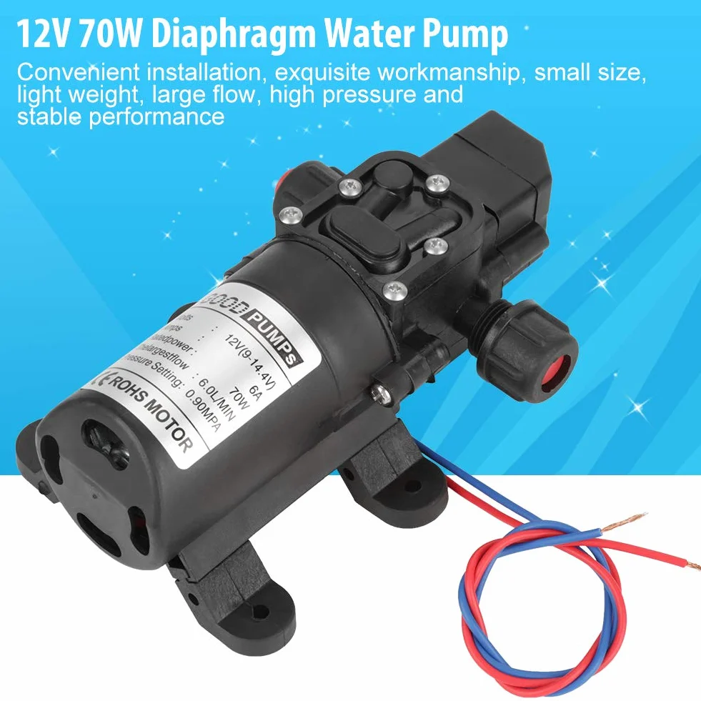 Bomba de Agua Autocebante, DC 12V 0.9Mpa 4-6L/Min Agua Alta Presión Diafragma 70W Bomba Autocebante para Caravana Barco Jardín Marino