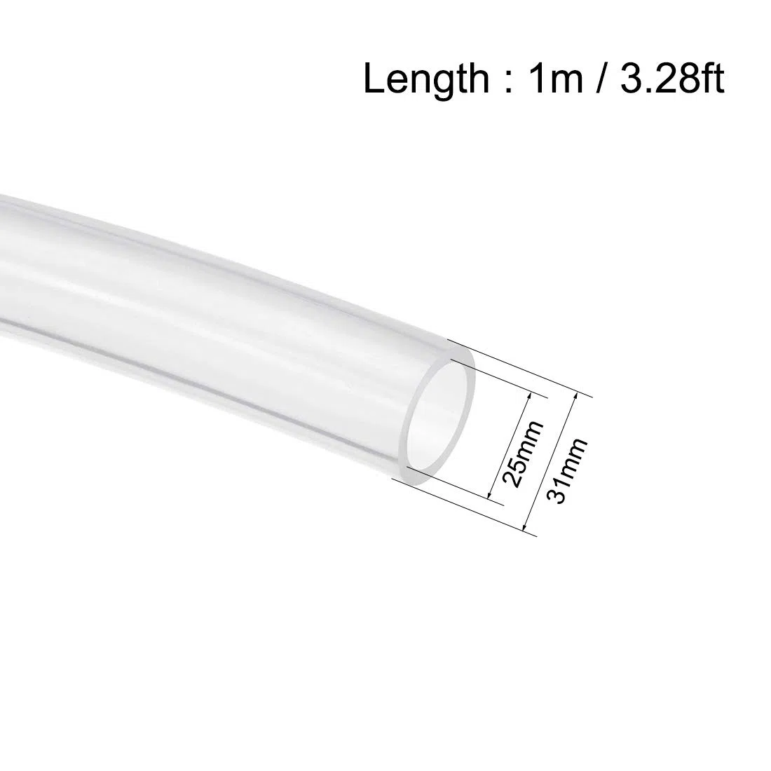 sourcing map Silicona Tubo 1"(25mm) ID x 1 7/32" (31mm) OD 3,3 pies (1M) Silicona Goma Tubo Aire Manguera Tubo para Bomba Transferencia Transparente
