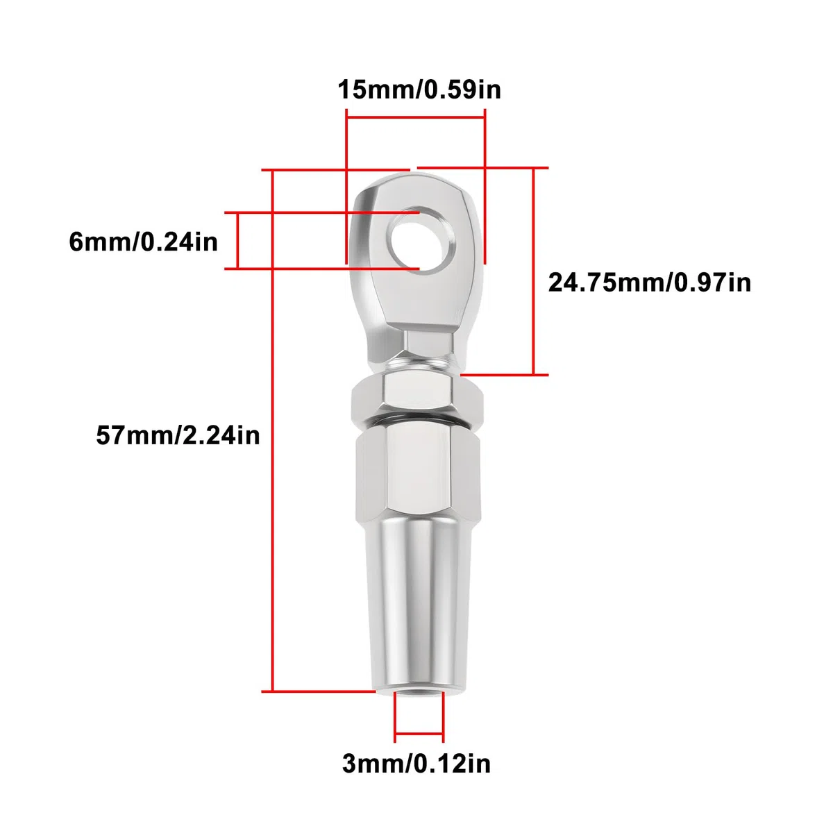 SG Store 2 Piezas Terminal de Ojo Sin Estampa de Accesorio de Aparejo de Cable de Acero Inoxidable Compatible con Diámetro de Cable de 3 Mm