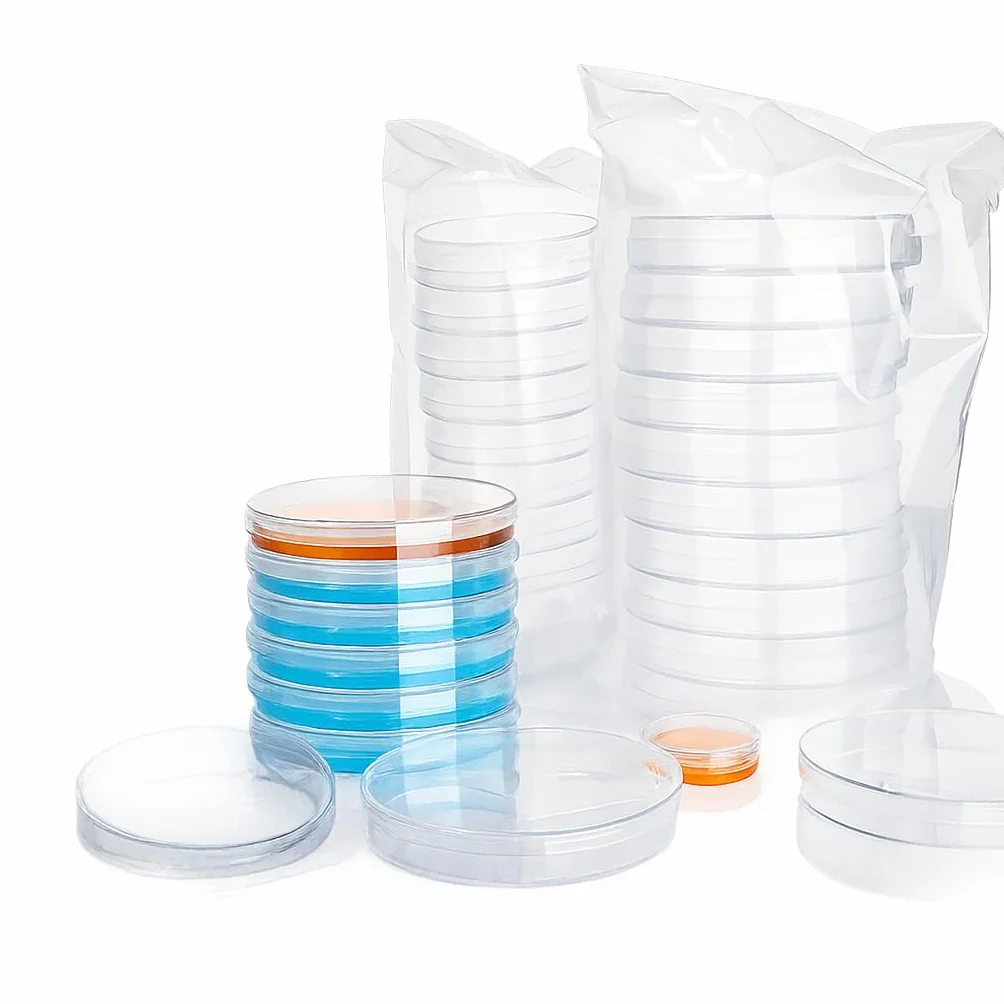 50 PCS Placas de Petri Plastico 90mm x 15 mm, Placa de Petri para Cultivo con Tapa, Estéril Transparente, Placa Laboratorio con Gotero para Escuela, Levadura Bacteriana, Cultivo de Laboratorio