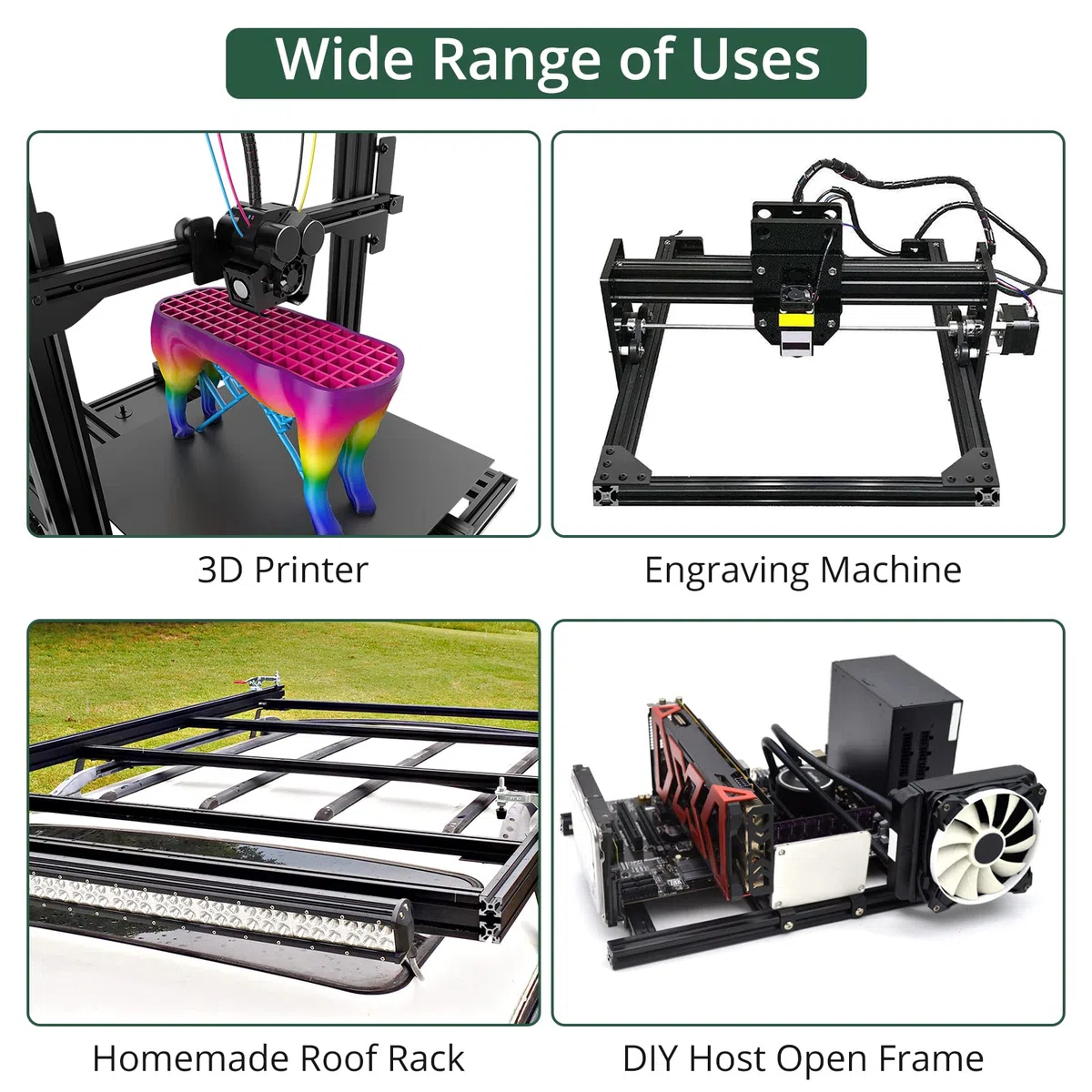 JiGiU 4 Piezas 400mm Perfiles de Aluminio 20 * 20 V-Slot Riel Lineal Anodizado Estándar Europeo para Impresora 3D Máquinas CNC de Bricolaje (Negro)