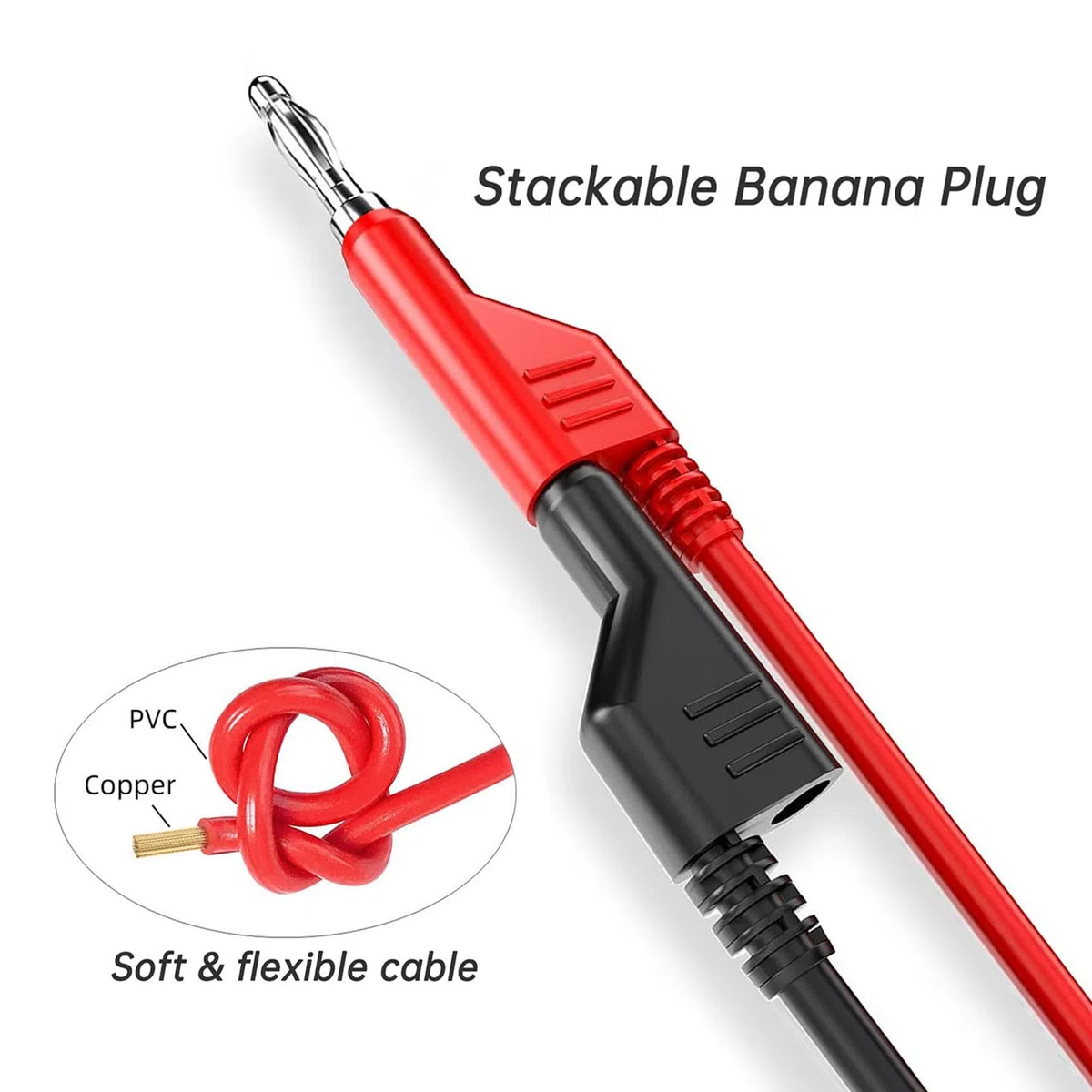 5 unidades apilables de banana a conector banana cable de prueba eléctrico suave cable de prueba de 6,56 ft/2 m para multímetro 1000 V 15 A