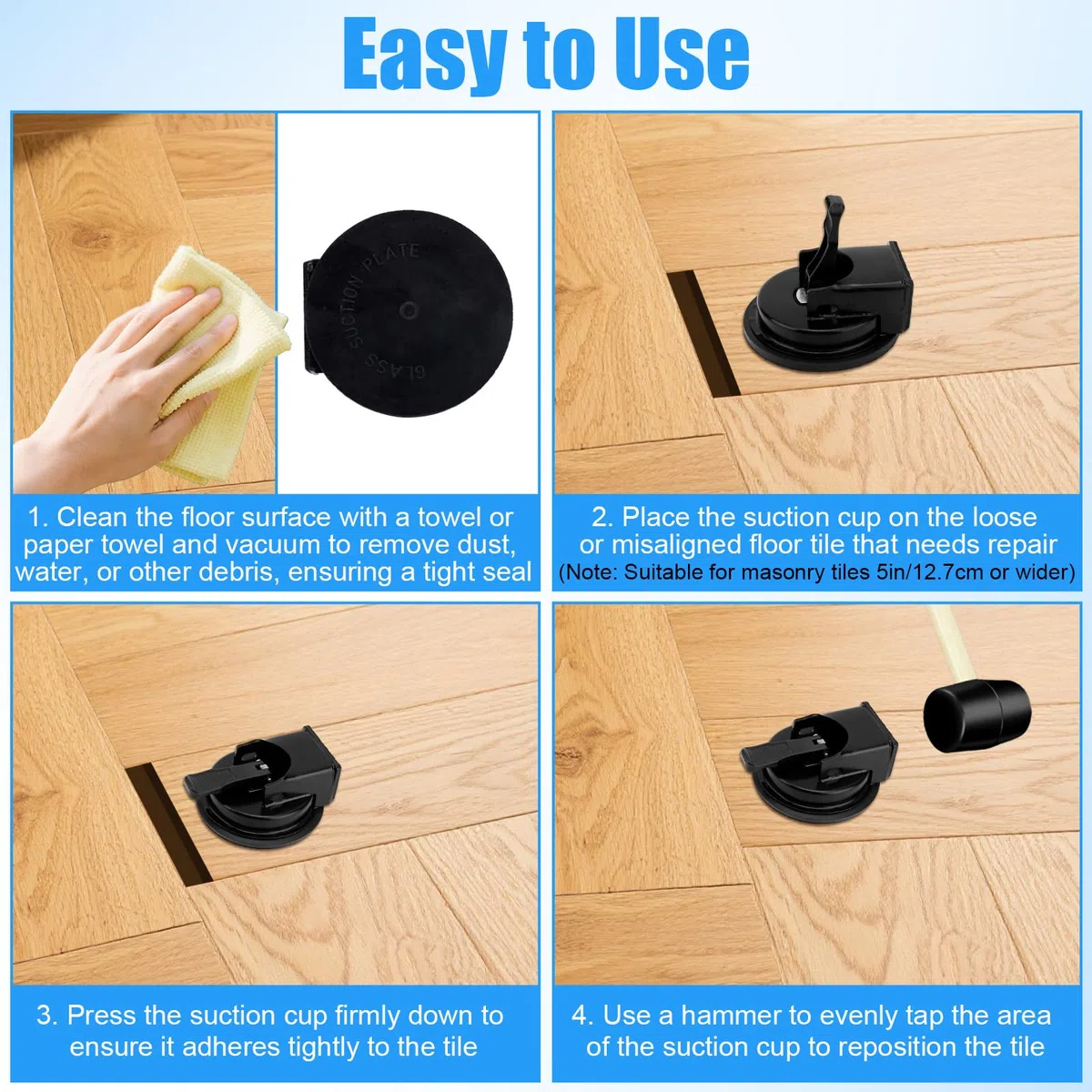 Herramienta para Reparar Juntas de Suelo, 11,8cm Resistente Ventosa Tablas con Almohadilla Adhesiva Nano Gel para Suelos Vinilo y Laminados Ideal Rellenar Juntas y Grietas en el Suelo