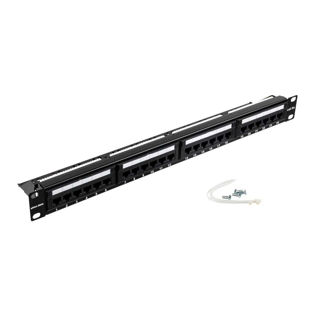 Aiten Data Patch Panel/Panel de Parcheo con 24 Puertos 1U Cat 6 UTP para Armarios Rack con Numeración de Tomas, Bridas y Tornillos de Instalación