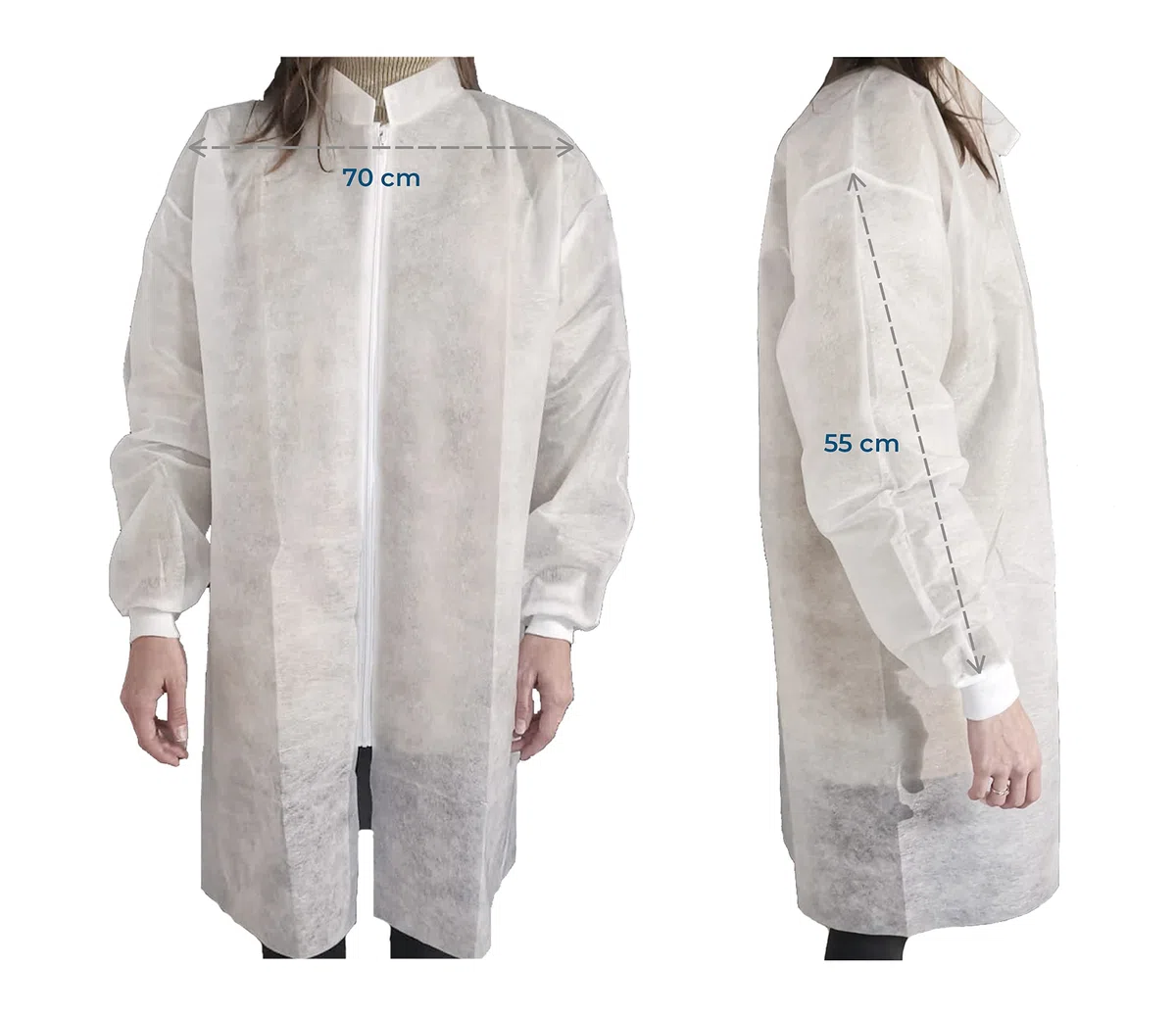 Sobrebata desechable para visitantes (10 unidades, talla XXL, cierre de cremallera, manga larga, manga larga, puños de jersey de polipropileno, 25 g)