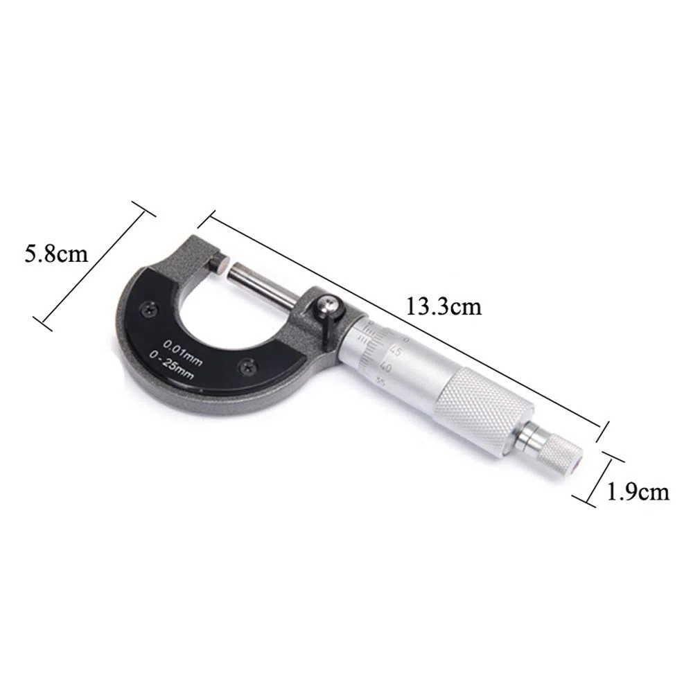 Beslands - Micrómetro Exterior Calibrador 0-25 mm, con Micrómetro de 0,01 mm, Alta Precisión para Medición Externa