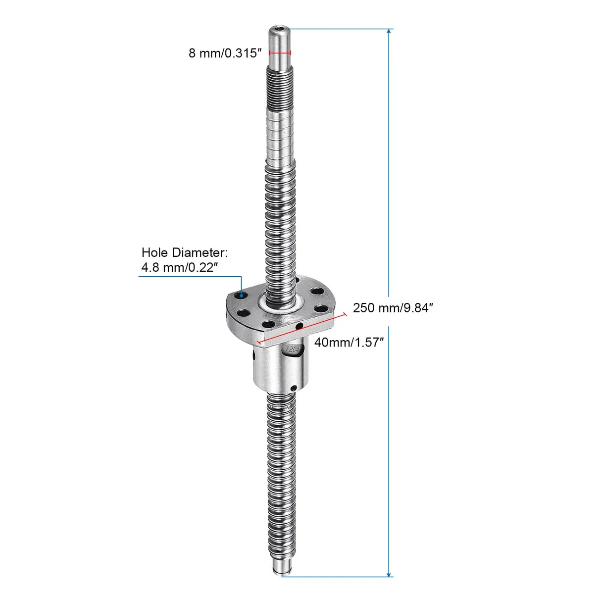 QUARKZMAN Husillo de bolas SFU1204 (Diámetro 12mm, Paso 4mm, Longitud 250mm) con Tuerca de Husillo de Bolas Kit de Husillo de Bolas Anti Juego para Mecanizado de Extremo Estándar