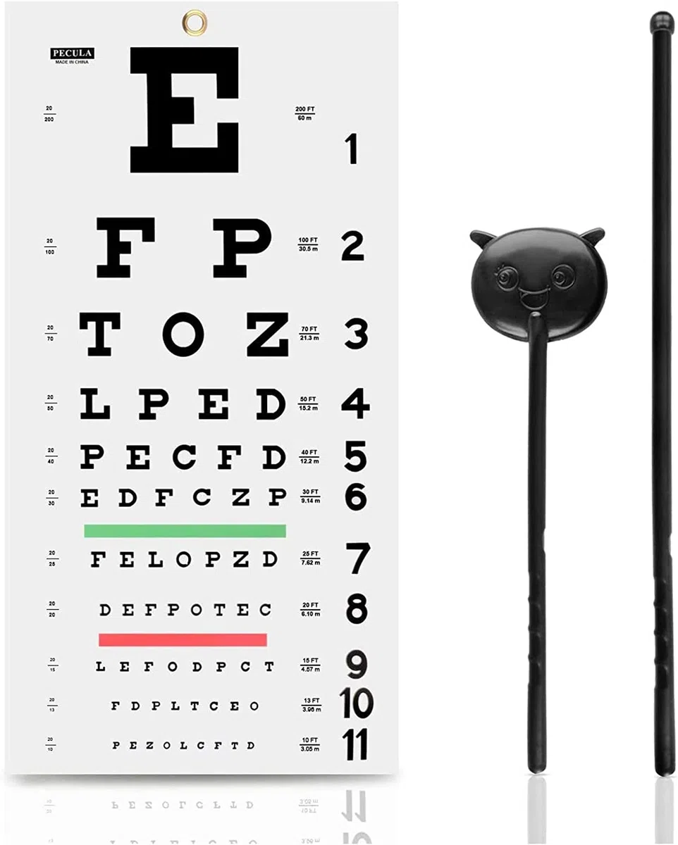 PECULA Snellen - Tabla ocular de pared, 22 x 11 pulgadas, prueba de visión 20/20, prueba de visión a color, plástico, lavable, perfecto para optometristas, estudiantes, oficinas, escuelas
