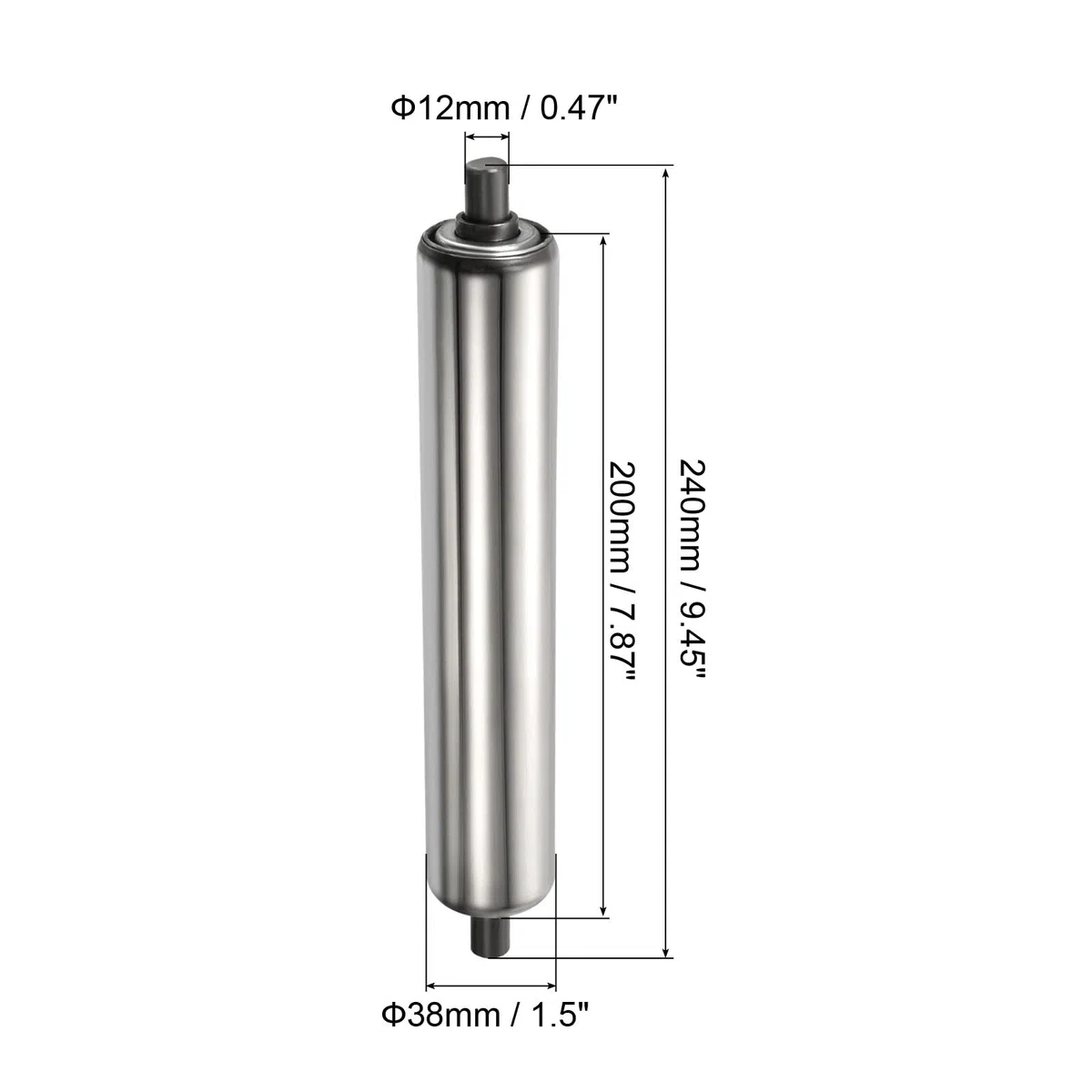PATIKIL Transportador Rodillo 1.5" Diámetro 8" Longitud, Inoxidable Acero Gravedad Transmisión Reemplazo Pieza Galvanizado Extremo, Plata