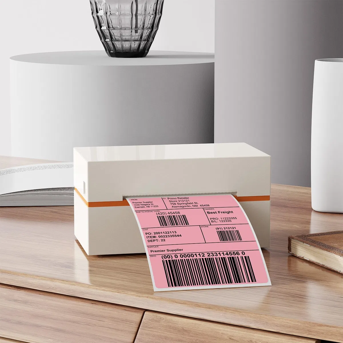 Etiqueta Térmica Rosa Vinilo 150 x 100 mm Rollo Perforado Autoadhesivo Etiqueta Térmica Directa Etiqueta de Envío Impermeable para Código de Barras Código QR Paquete de 250