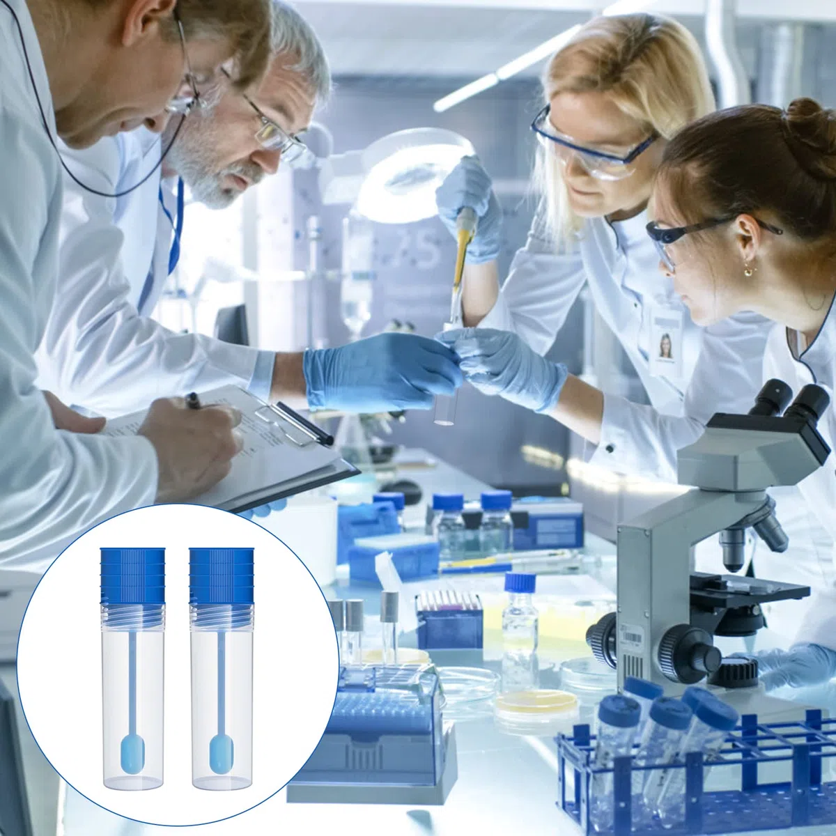 20 PCS Recipiente Muestra Heces, Recipiente Heces para Análisis Recipiente para Heces Médico Contenedor de Heces Vaso de Muestra de Plástico de 15ml con Cuchara Tapa Azul(8,1 * 2,2)