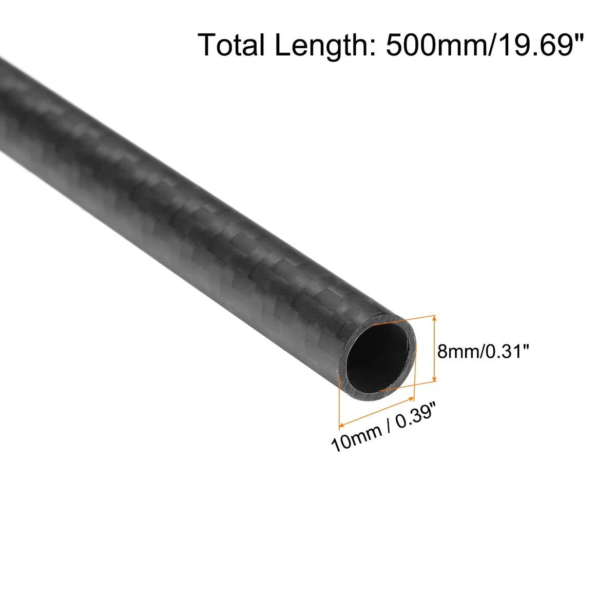 QUARKZMAN 4 Tubos de Fibra de Carbono de 8 x 10 x 500 mm, Superficie Mate, Tubo Redondo de Carbono 3K Enrollado para Aviones RC, Quadcopters, Multicopters