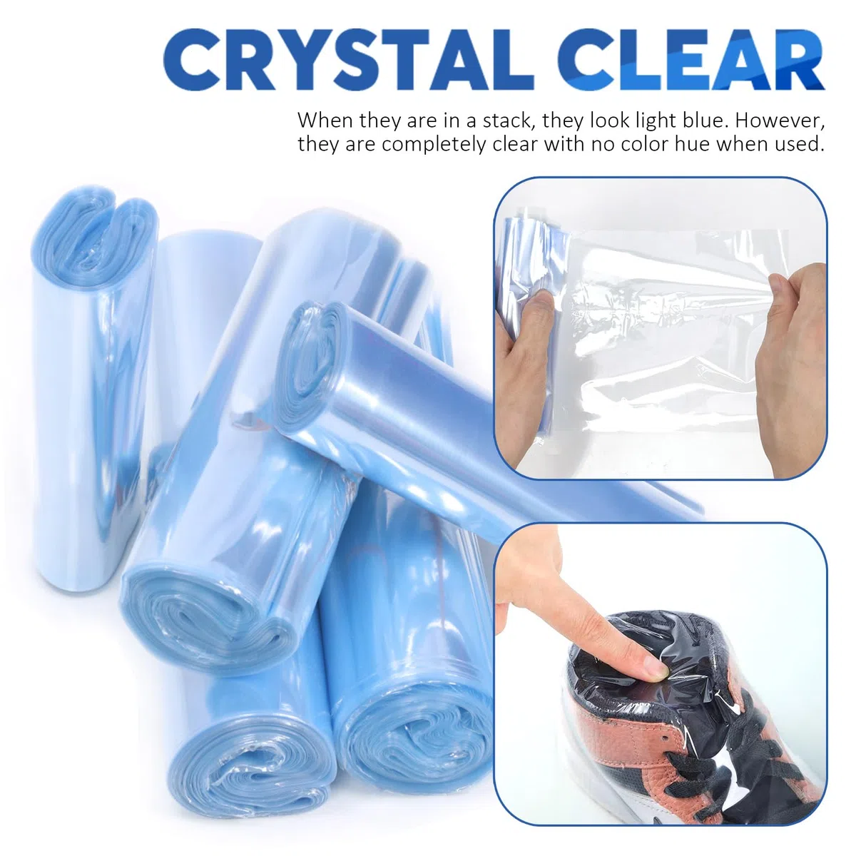 Glarks 500 bolsas retráctiles, 5 tamaños de PVC transparente, película termorretráctil para protección de zapatos, evita el amarilleamiento de la suela y mantiene el polvo lejos
