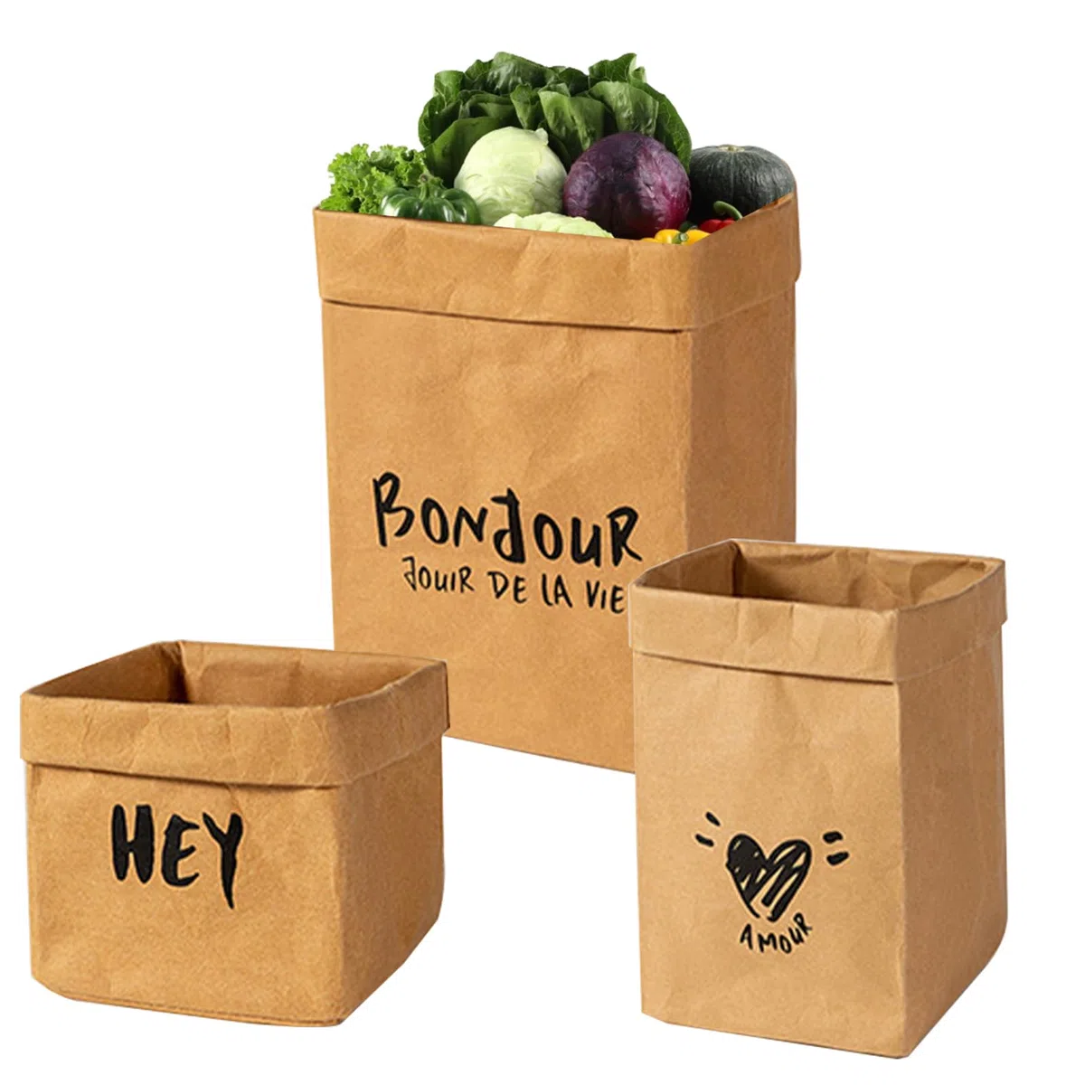 Bolsa de verduras para dulces, bolsa de producto reutilizable, recipiente de papel kraft lavable, maceta, maceta, contenedor de almacenamiento