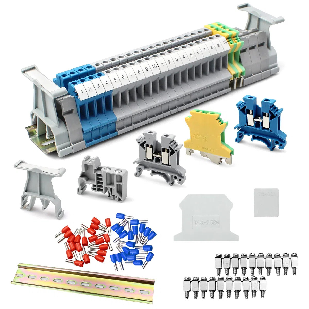 Kit de Bloque de Terminales Universal Kit de Bloques de Terminales de Riel DIN UK-2.5B para Proyectos de Automatización, Garaje, Proyectos de Bricolaje, Transformación de Circuitos, etc