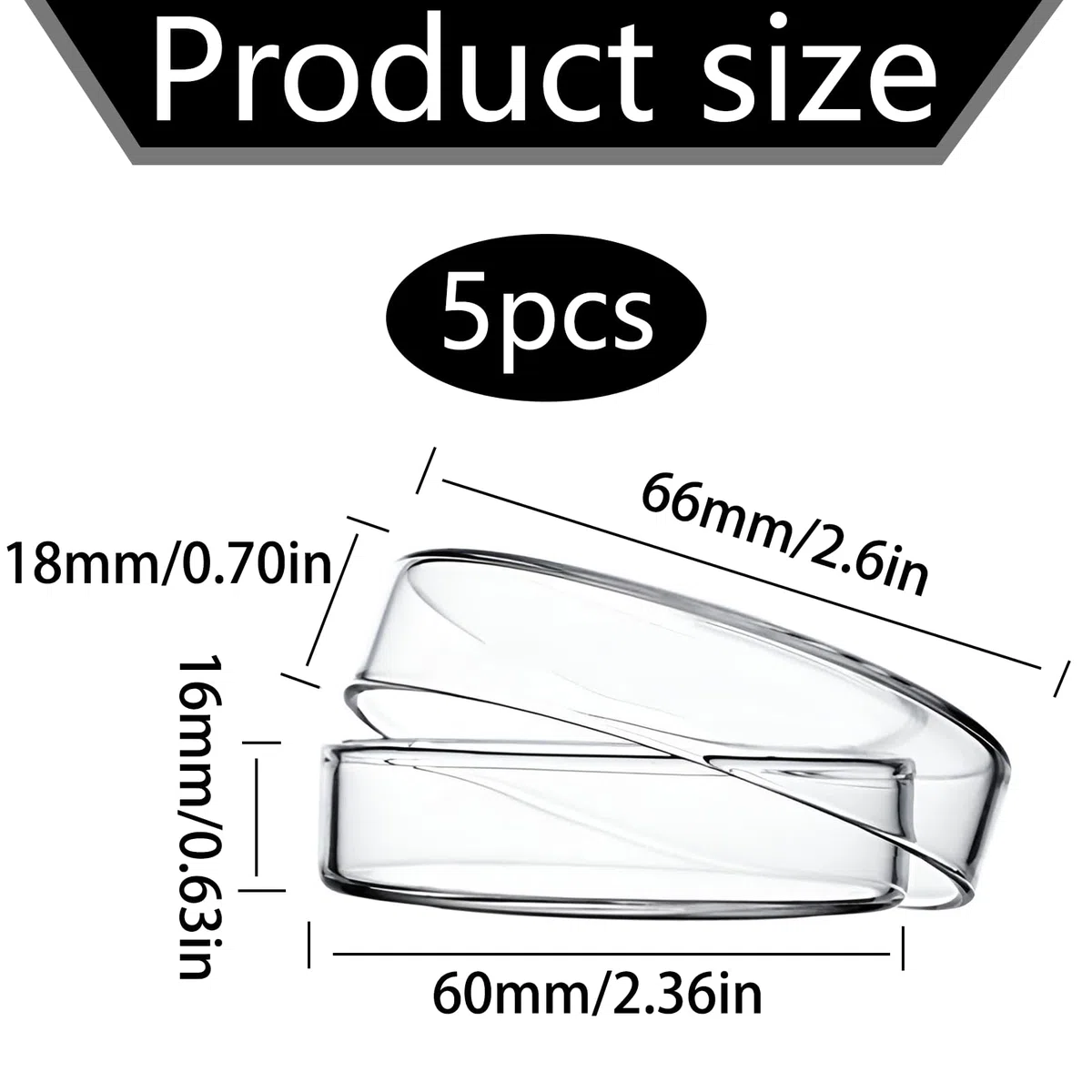 5 placas de Petri, placas de Petri de cristal, placas de Petri de 60 x 18 mm, placas de Petri transparentes esterilizadas, para escuelas y cultivos de laboratorio, levadura bacteriana (tapa 66 x 18