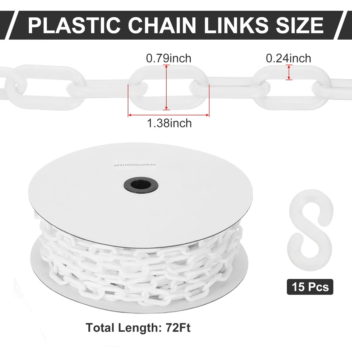 PATIKIL Cadena de plástico blanca, 72pcs 6mm Cadena de barrera de seguridad de plástico grande Larga para control de multitudes, estacionamiento, cerca, puerta, concierto