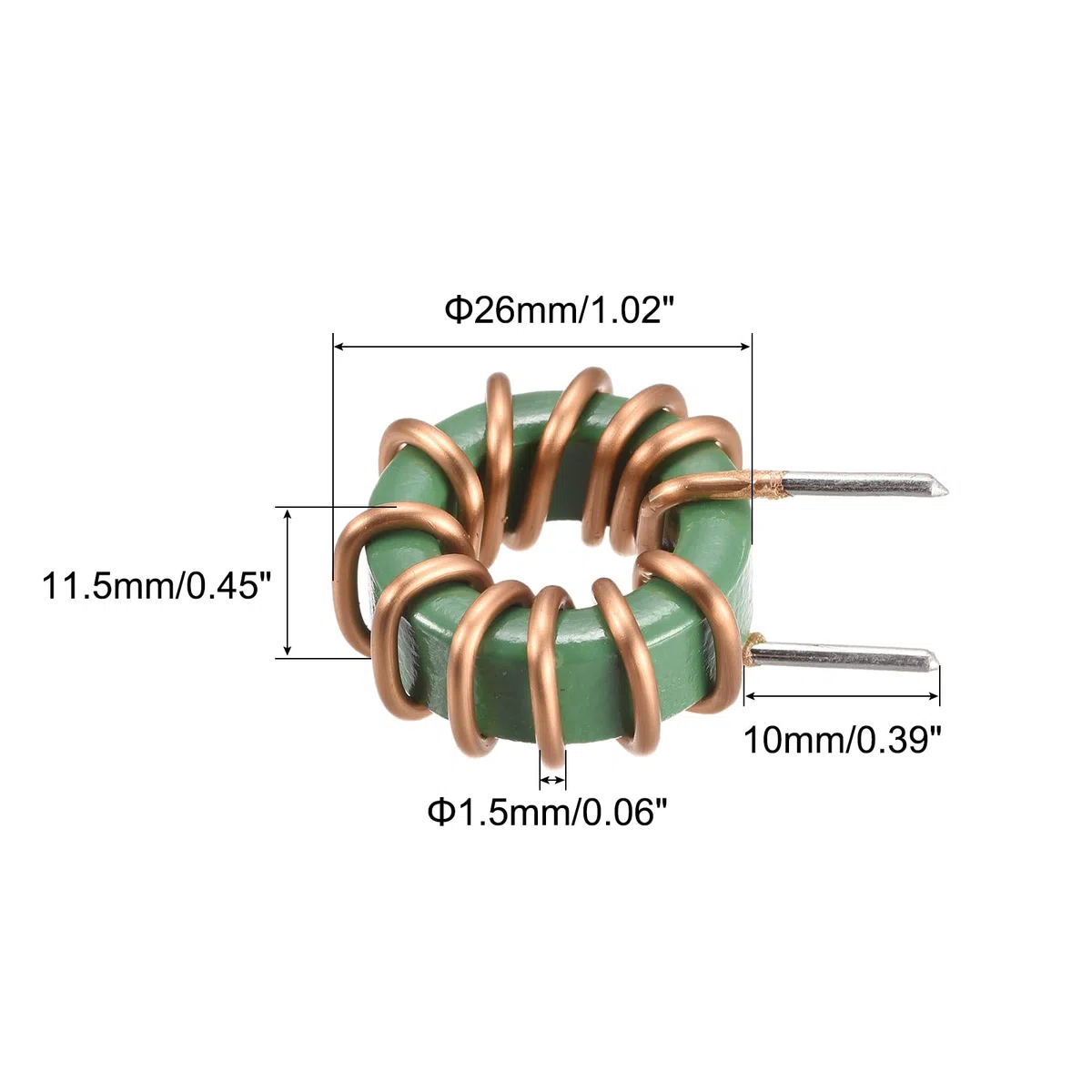 sourcing map Toroidal Inductancia Cobre Bobina Vertical Inductor 1mH 10A para DIY Circuito Placa Paquetes 5
