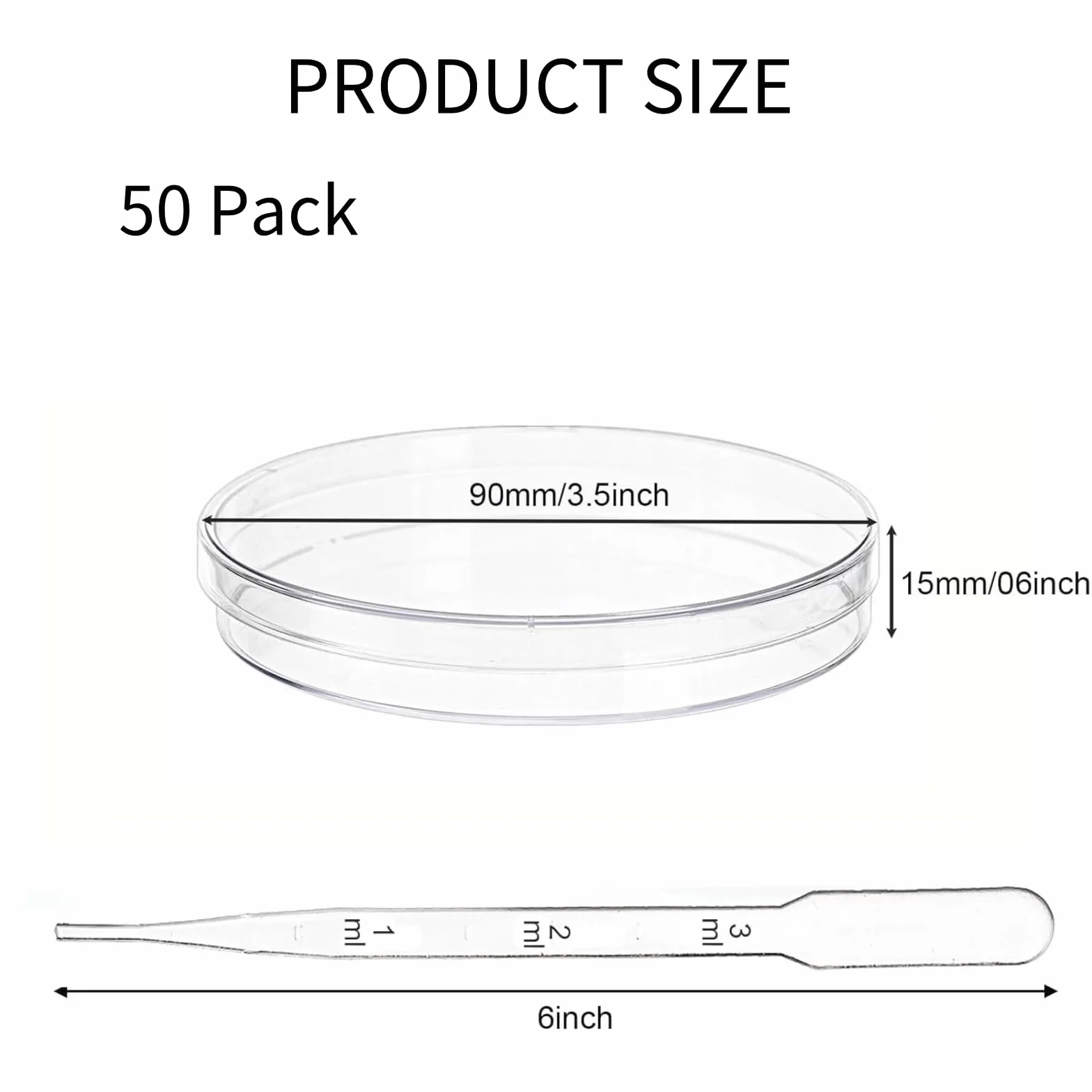 50 PCS Placas de Petri Plastico 90mm x 15 mm, Placa de Petri para Cultivo con Tapa, Estéril Transparente, Placa Laboratorio con Gotero para Escuela, Levadura Bacteriana, Cultivo de Laboratorio
