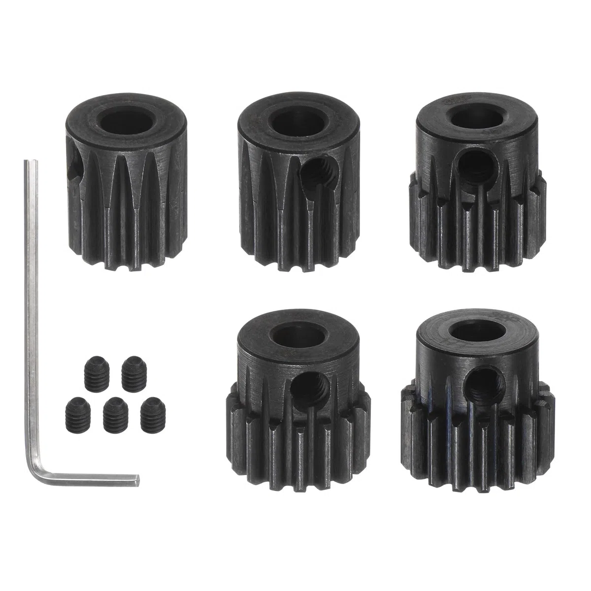 sourcing map Piñón Endurecido 32P, Engranajes de Motor Kit 5Pzs 13T 14T 15T 16T 17T para Eje de Motor RC de 5mm, Engranajes de 32 Pasos 0,8 Paso Métrico para Coche RC, con Llave Hexagonal