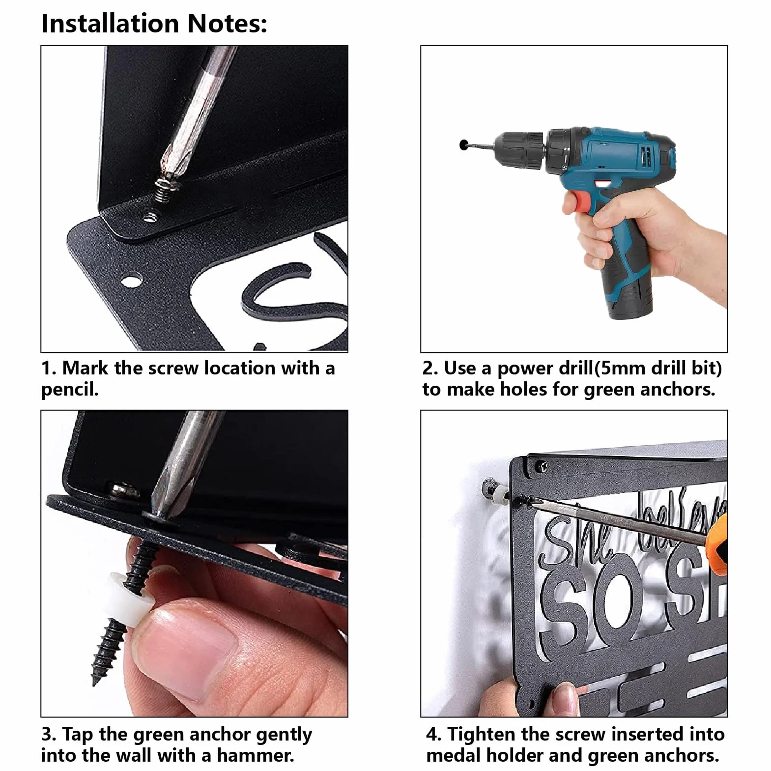 CREATCABIN Estante para Exhibir Medallas de Gimnasia, Soporte para Trofeos, de Metal Negro, de Hierro, para Montar En la Pared, con Capacidad para 60 o Más Medallas, Premios, Cintas, Perchero con 12 g