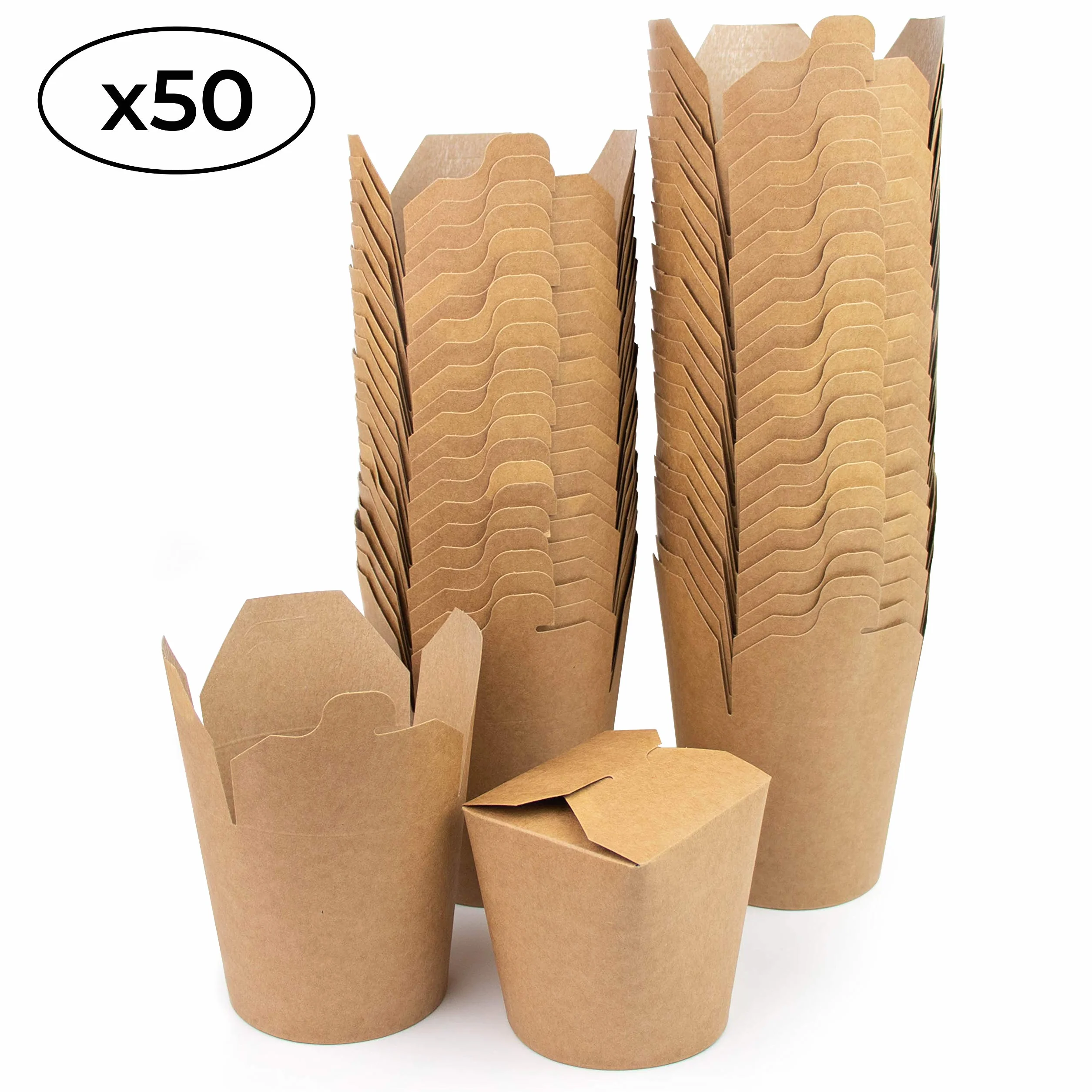 Paquete de 50 Cajas de Cartón Blanco, Pasta Box para fideos, pasta, platos preparados, platos asiáticos y orientales, ventas para llevar (Marrón, 780 ml)