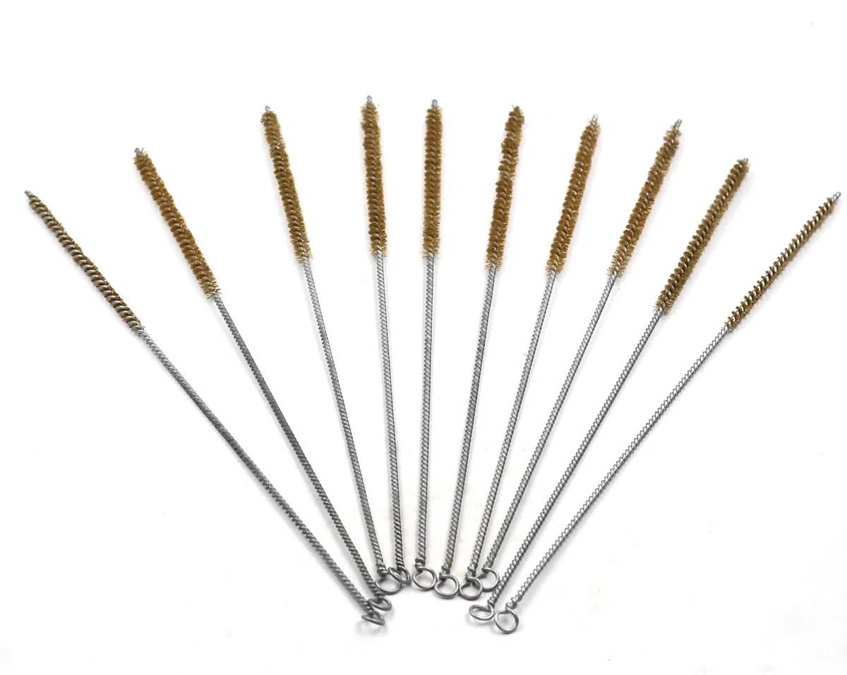Juego de 10 cepillos de tubo de latón para limpieza de cepillos de alambre, mango largo, cerdas de limpieza, 6 mm/10 mm/14 mm, 6mm