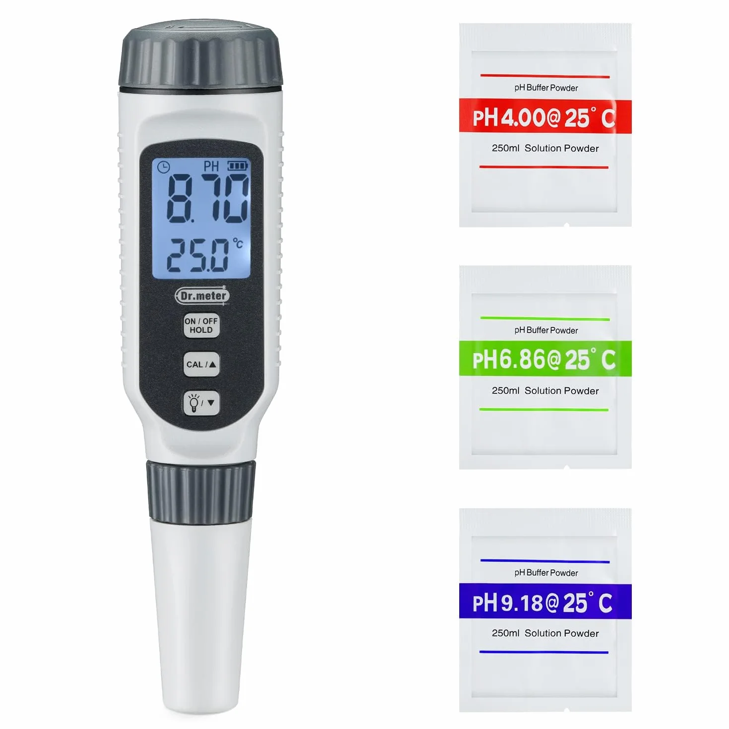 Medidor de PH, Dr.meter 2 en 1 Medidor de pH Digital con Pantalla LCD Precisión de PH 0.01 Medidor PH de 0-14 PH Calibração Automática para Aquários, Piscinas