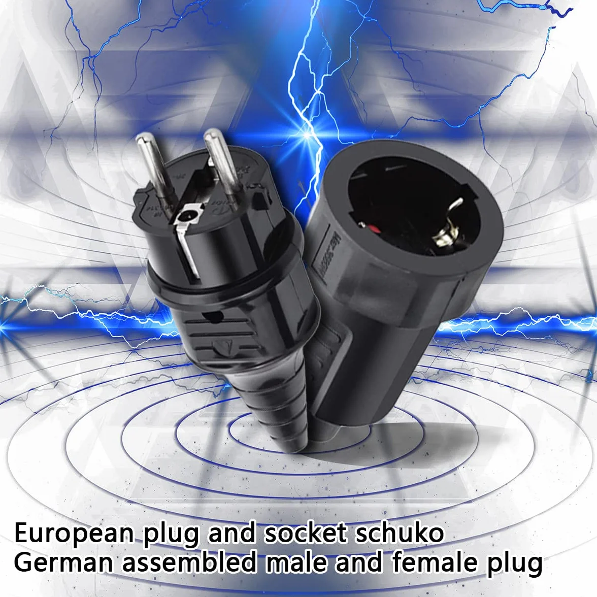 Acoplamiento de plástico Enchufe Ip44, 5 Sets Kit de Enchufe Macho + Enchufe Hembra, Enchufe de Alimentación a Prueba de Agua, 16A/250V (Negro)