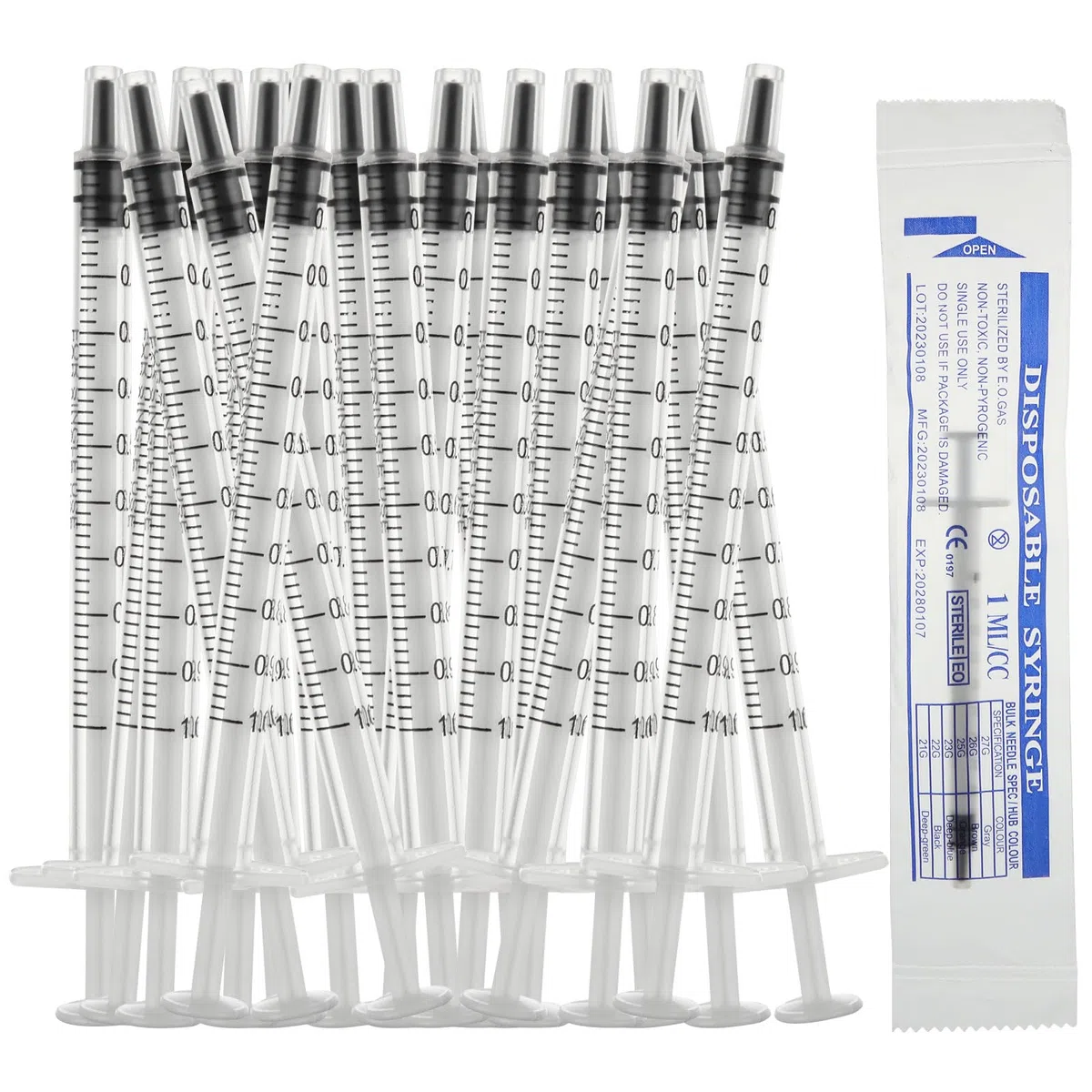 200 piezas Jeringas 1ml sin aguja de plástico PP transparente con escala clara y émbolo blanco, jeringas pequeñas para laboratorio, pegamento, tinta, aceite y riego