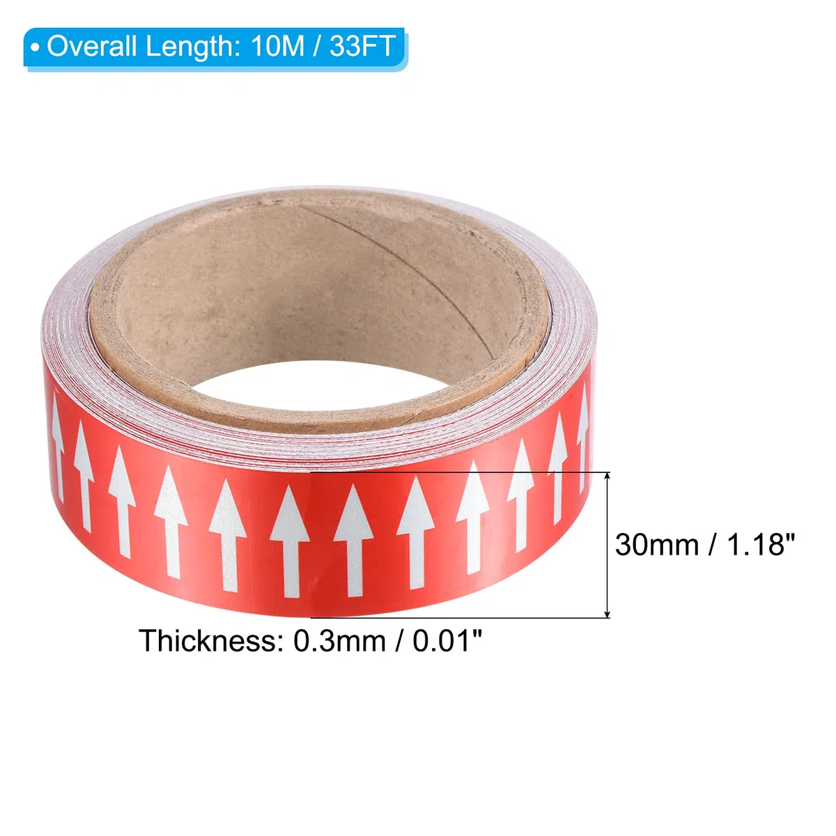 PATIKIL Flujo Flecha Cinta, Polietileno Tubería Marcado Pegatina con Reflectantes Tiras para Tubería Flujo Direccional Identificación, 1,2 Pulgadas x 33 Pies, Rojo Blanco