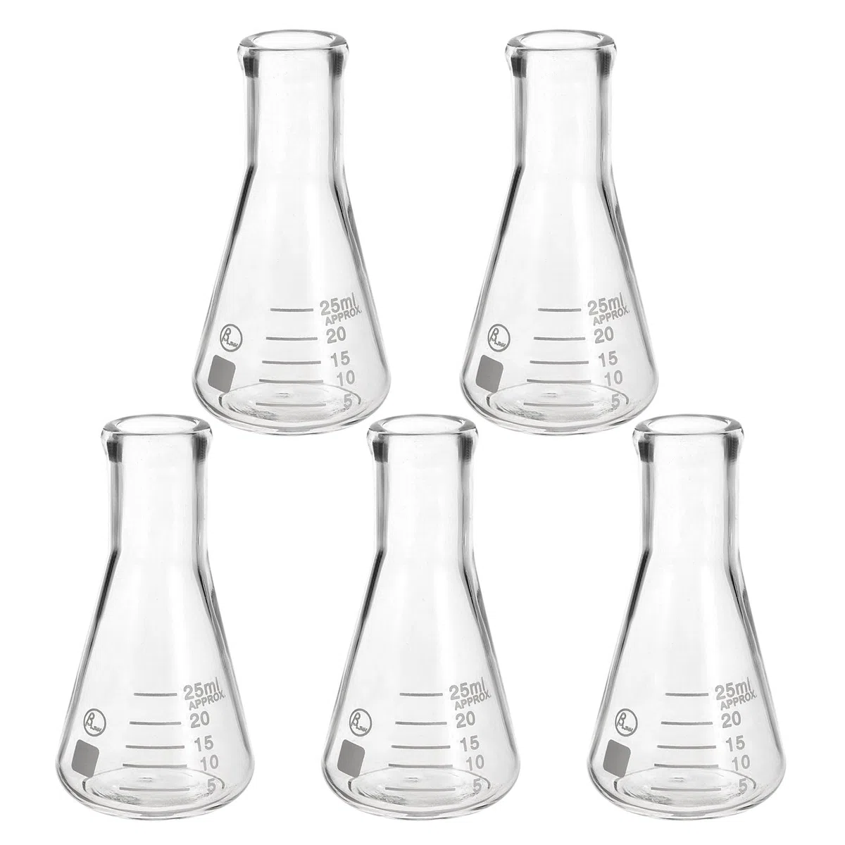 PATIKIL Matraz Erlenmeyer, 5Pzs 25ml 1oz Boca Estrecha Matraces Graduados Vidrio Borosilicato Con Escala Impresa Para Experimentos De Laboratorio Química Estudio Científico